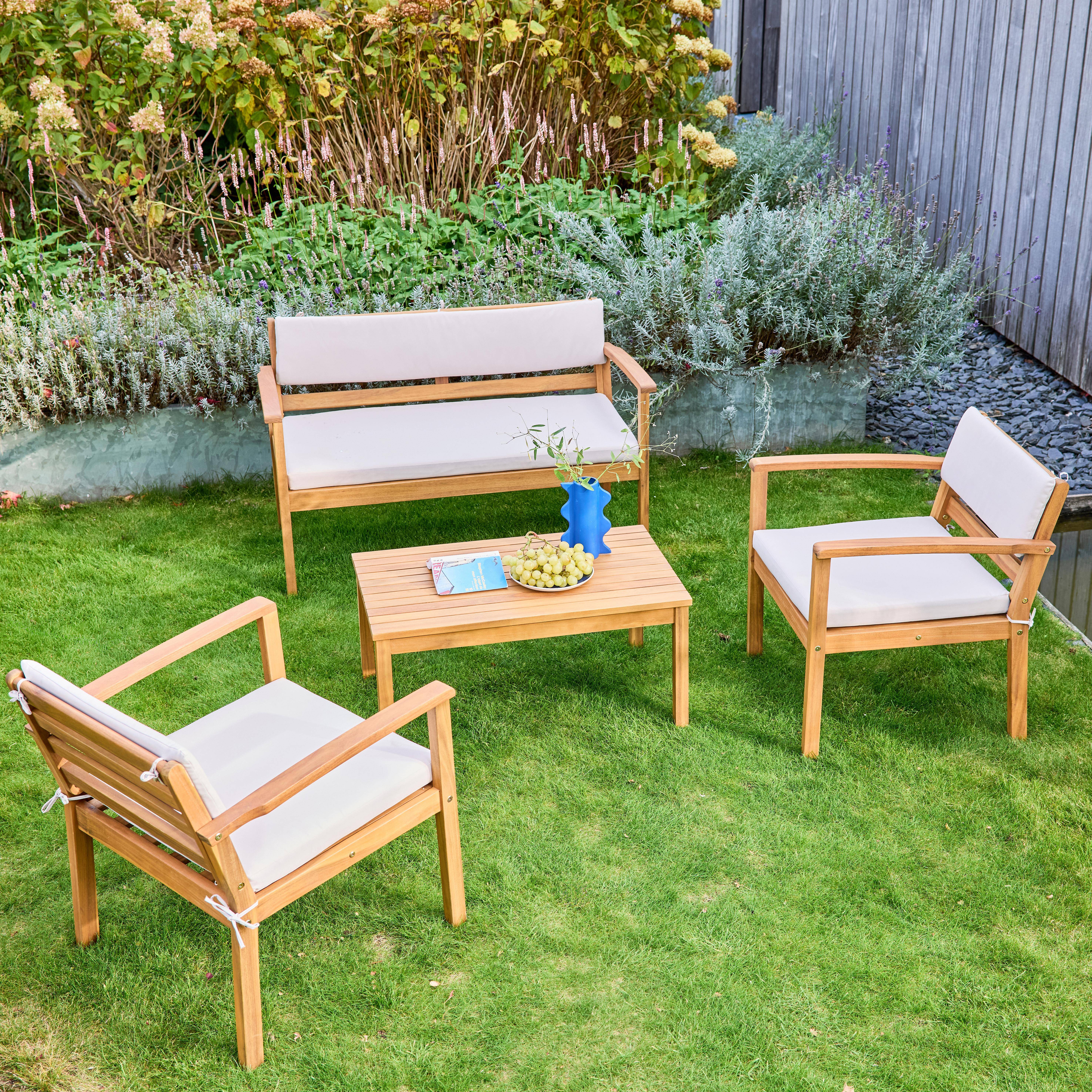 Conjunto de jardín de madera de acacia, 4 plazas Beige - 115x62x70 cm,sweeek,Photo1