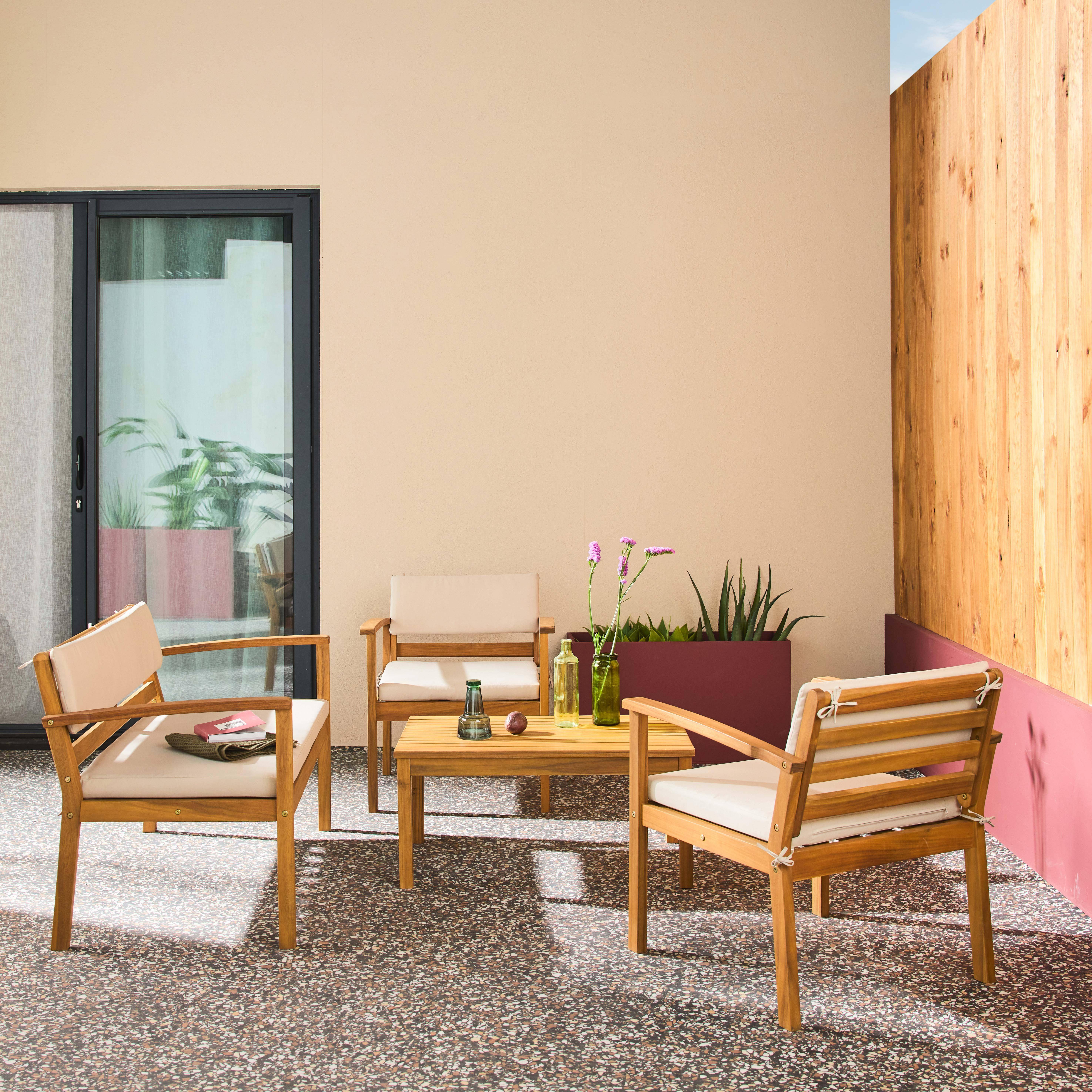 Conjunto de jardín de madera de acacia, 4 plazas Beige - 115x62x70 cm,sweeek,Photo2