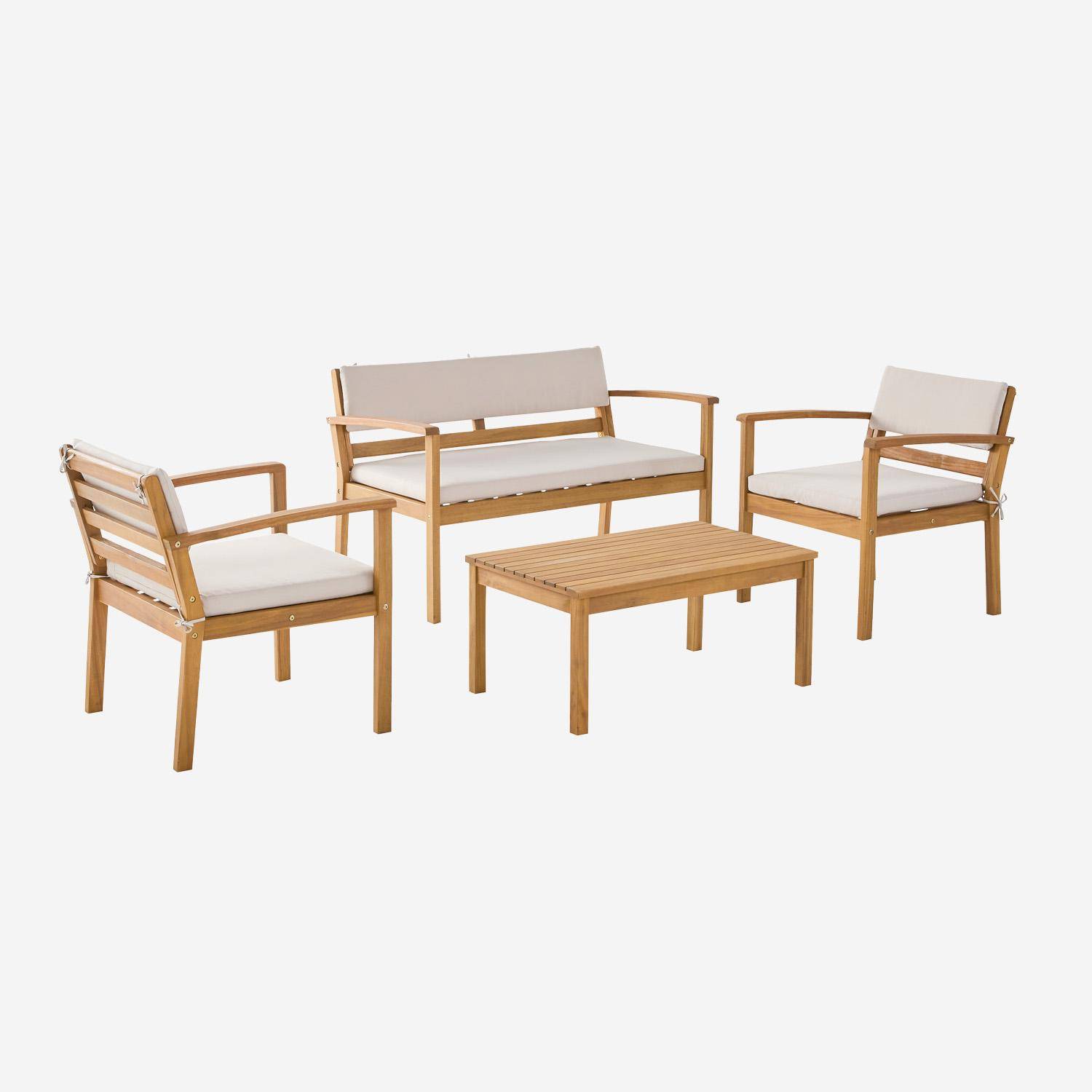 Gartenmöbelset aus Akazienholz, 4 Plätze, beige - Komoda,sweeek,Photo6