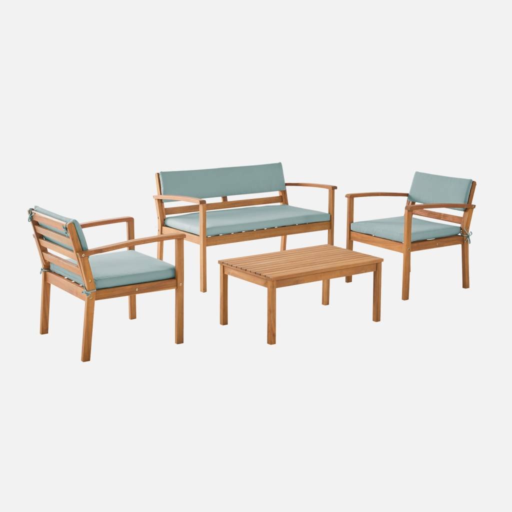 Set da giardino in legno di acacia, 4 posti, Verde grigio