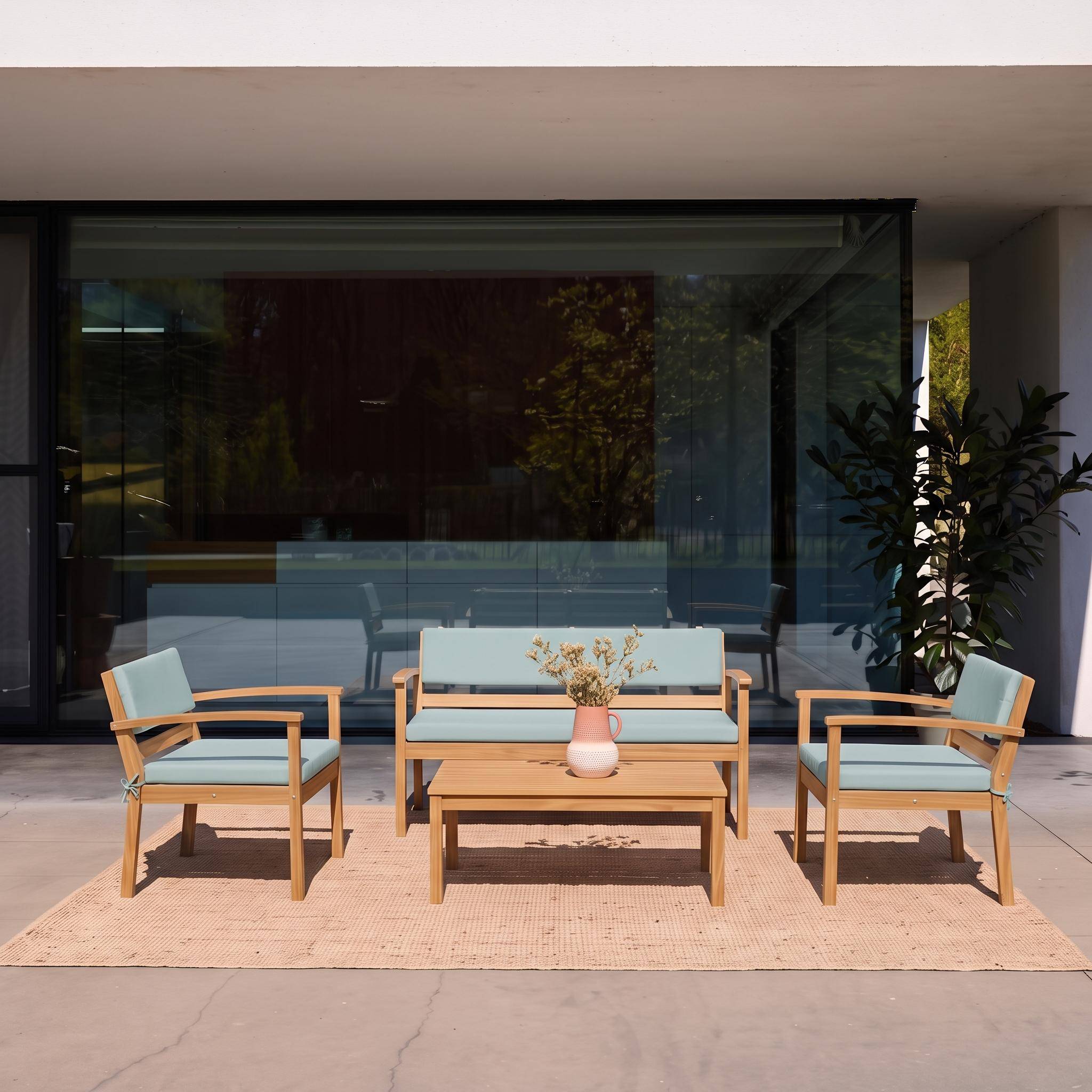 Conjunto de jardín de madera de acacia, 4 plazas Verde grisáceo - 115x62x70 cm,sweeek,Photo2