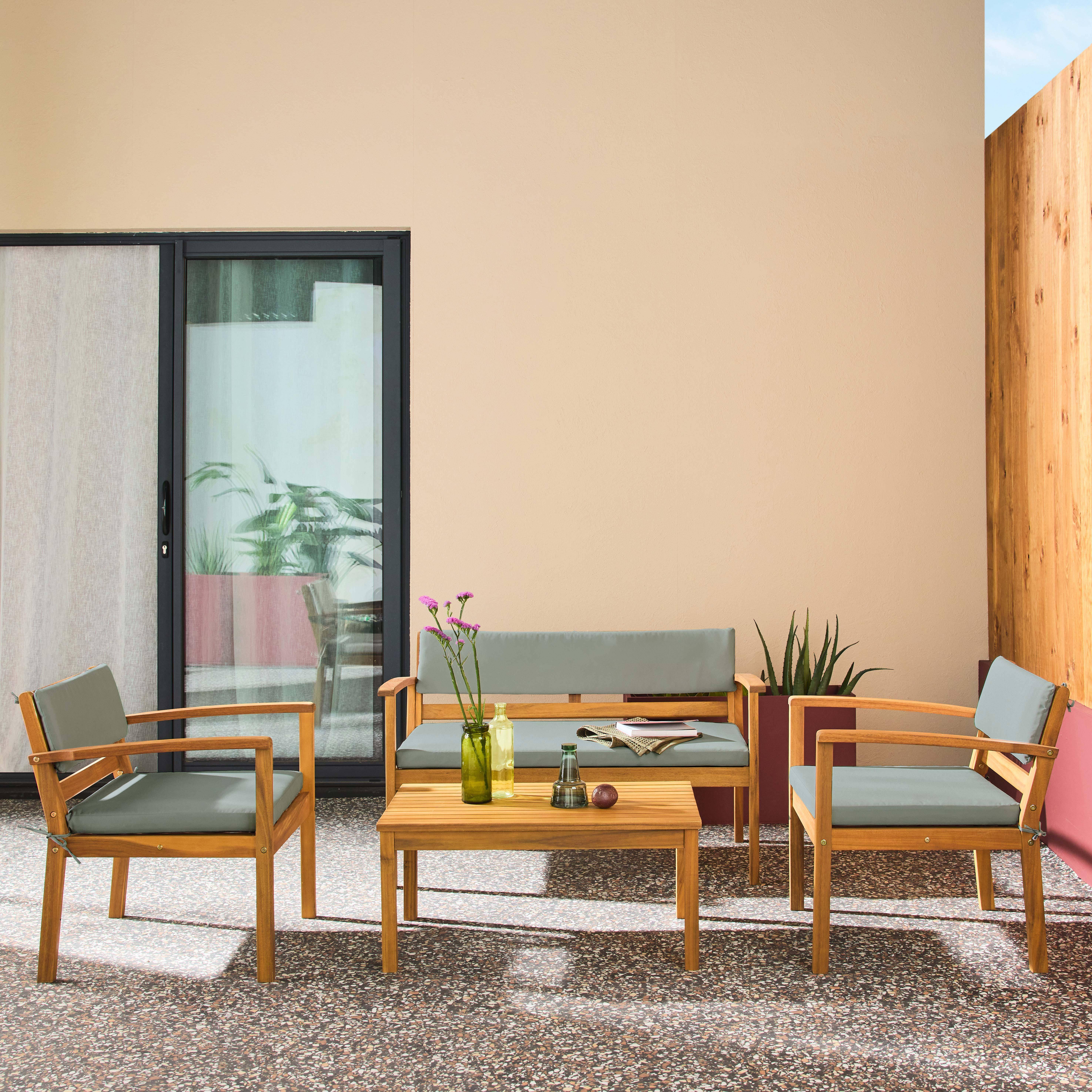 Conjunto de jardín de madera de acacia, 4 plazas Verde grisáceo - 115x62x70 cm,sweeek,Photo1