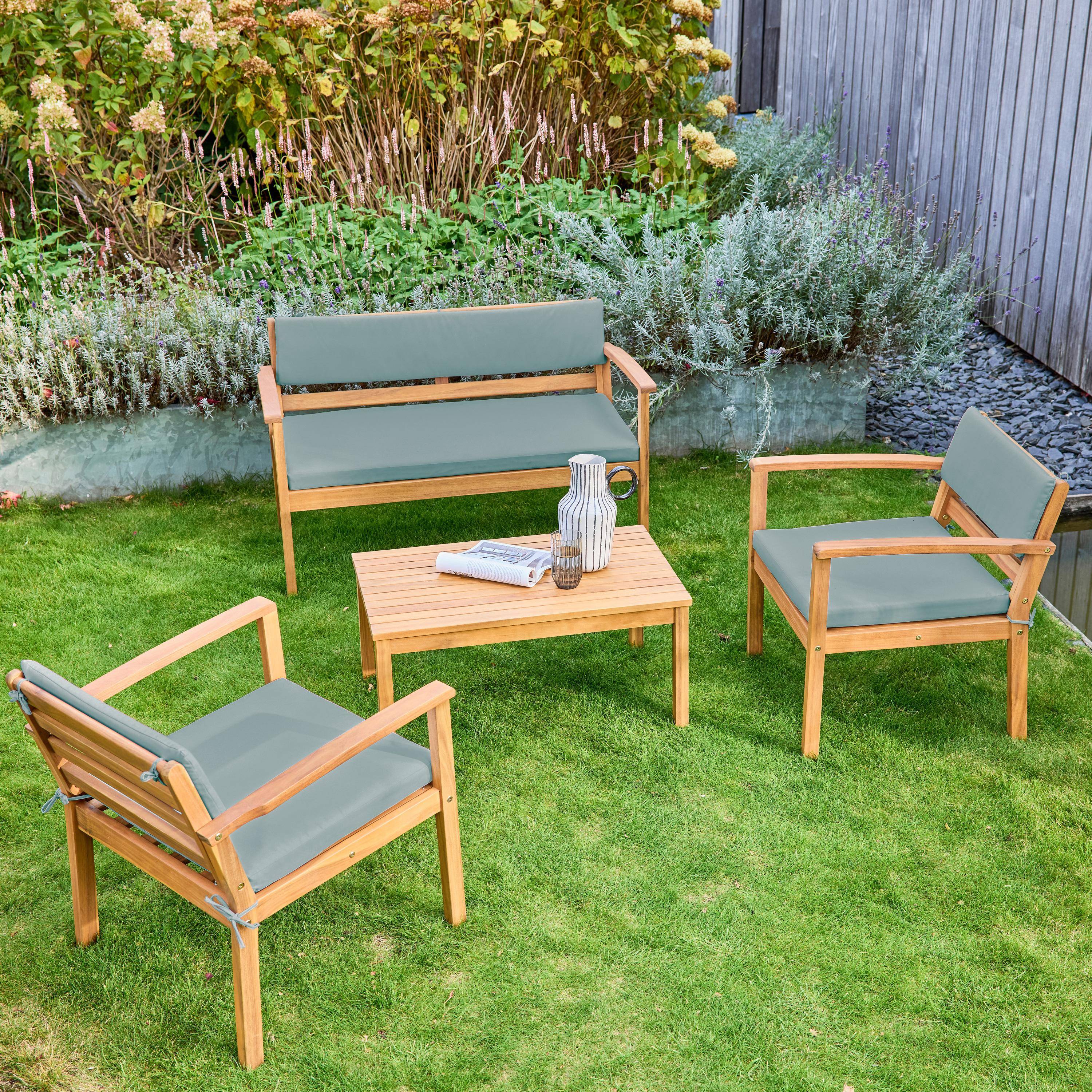 Conjunto de jardín de madera de acacia, 4 plazas Verde grisáceo - 115x62x70 cm,sweeek,Photo2