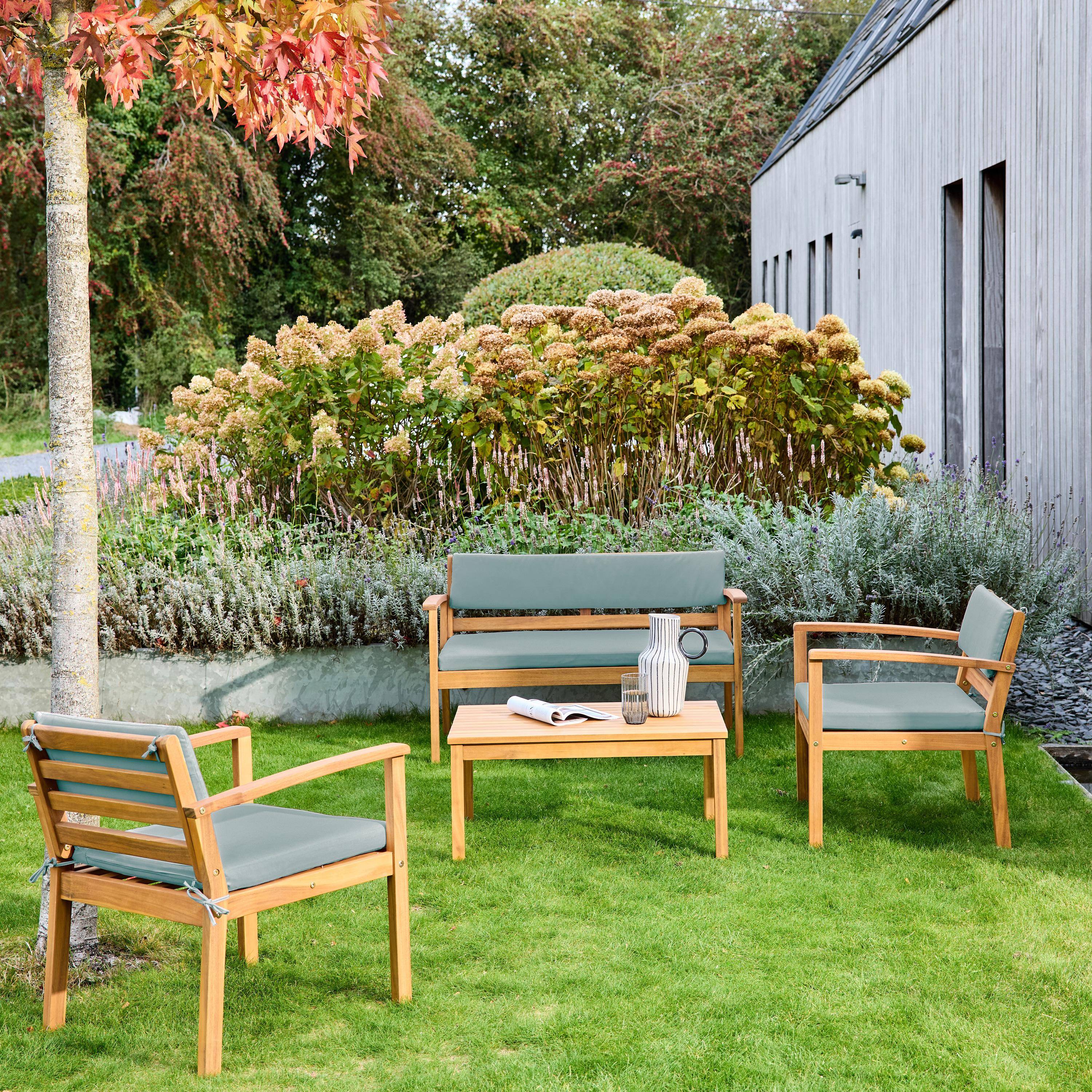 Conjunto de jardín de madera de acacia, 4 plazas Verde grisáceo - 115x62x70 cm Photo1