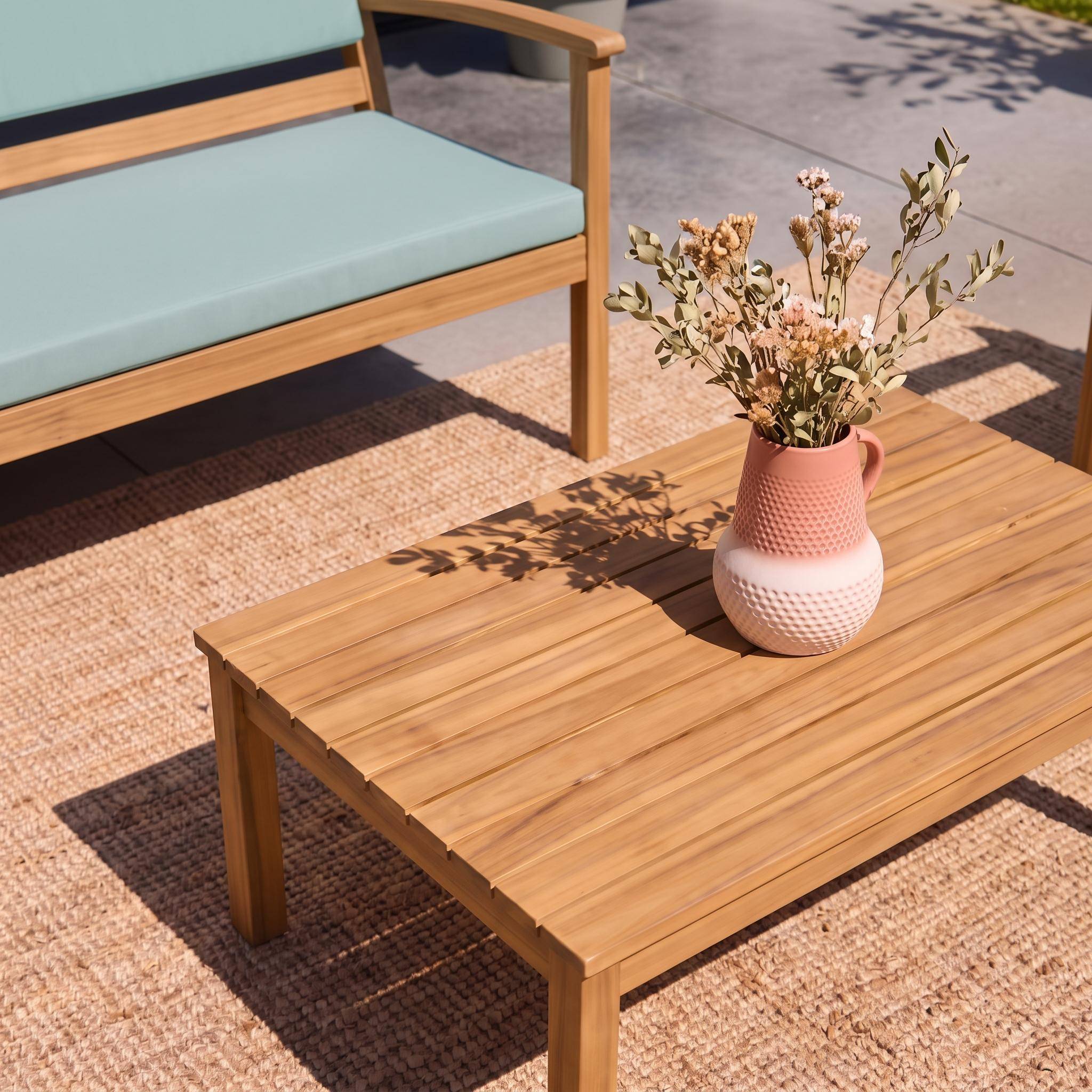Conjunto de jardín de madera de acacia, 4 plazas Verde grisáceo - 115x62x70 cm Photo3