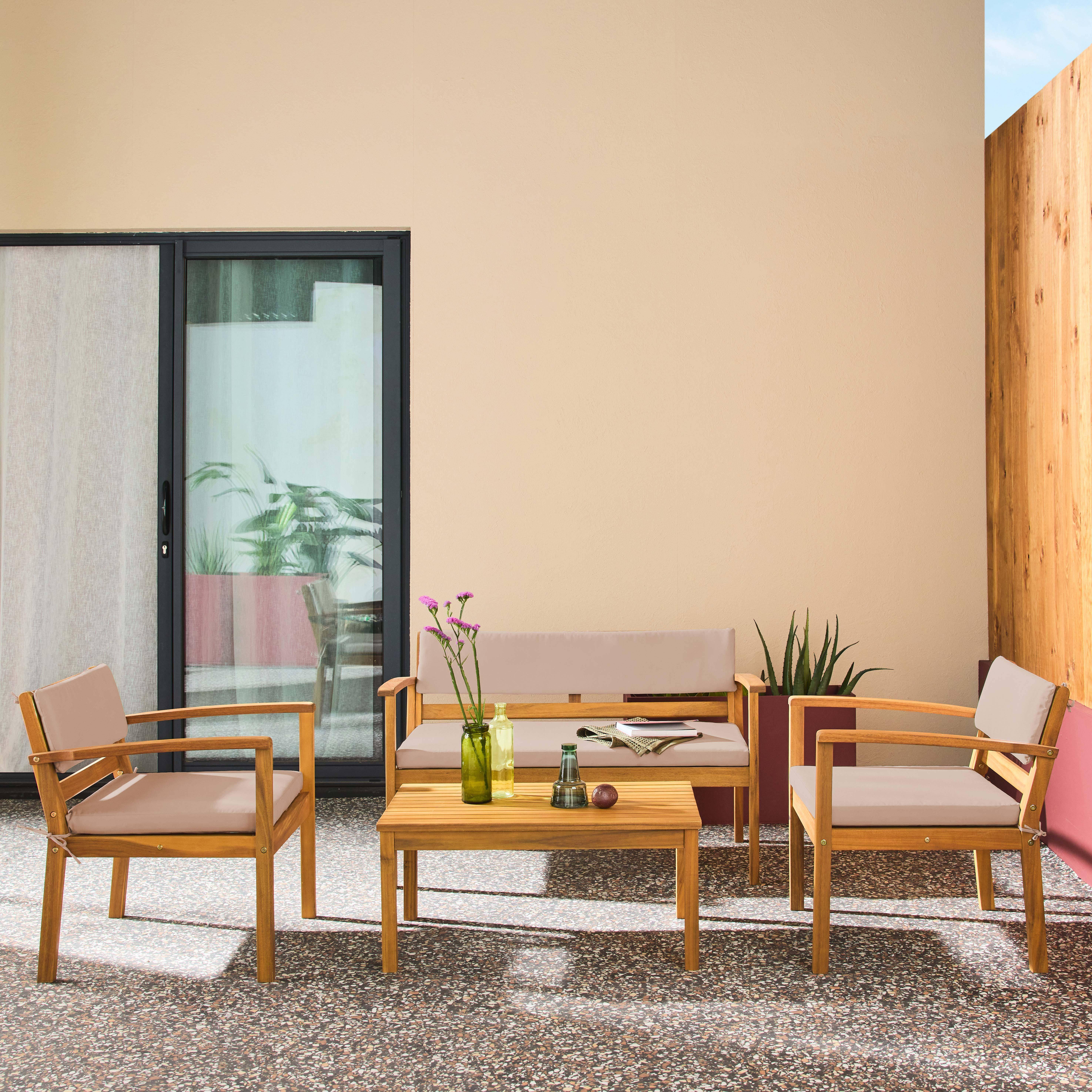 Conjunto de jardín de madera de acacia, 4 plazas Marrón - 115x62x70 cm Photo1