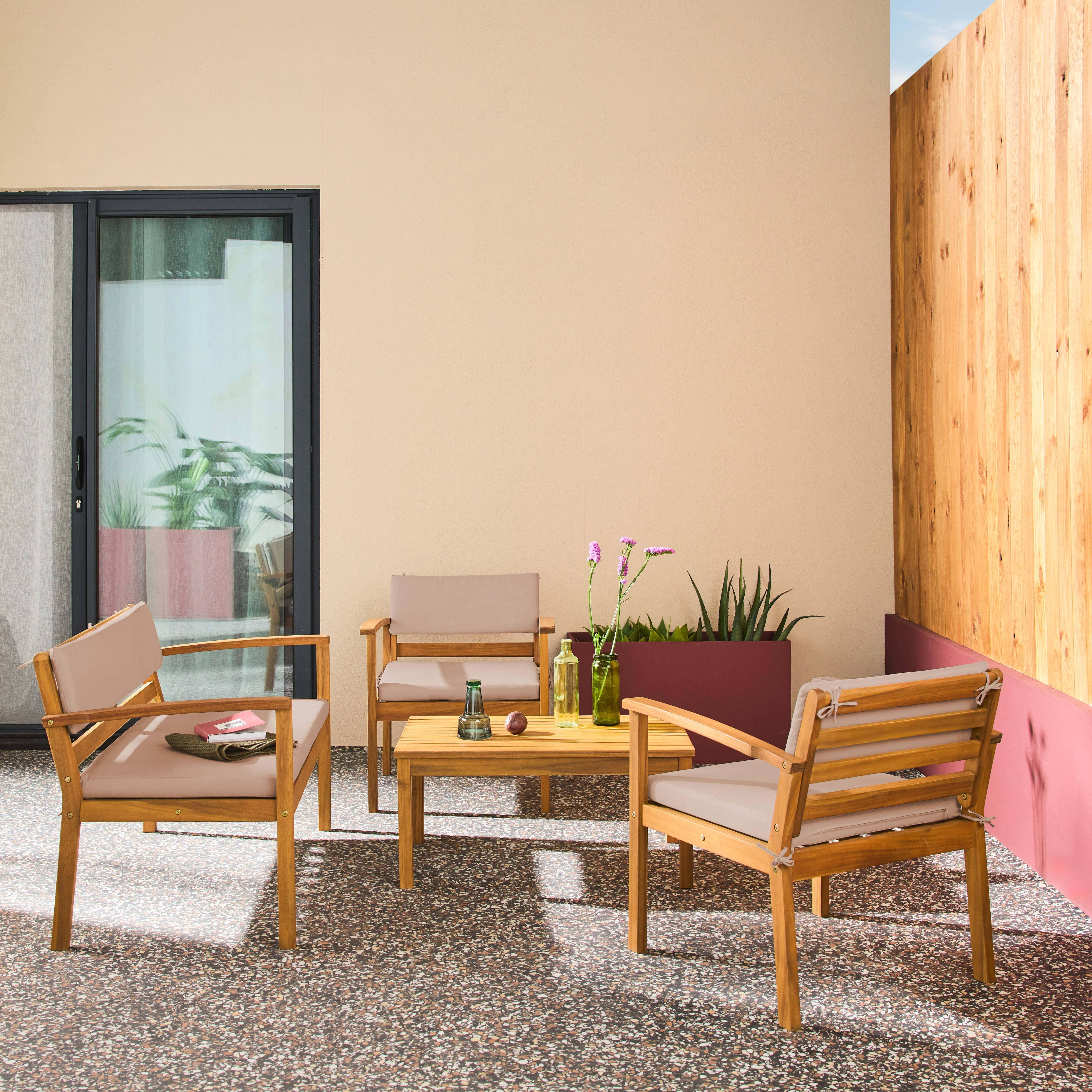 Conjunto de jardín de madera de acacia, 4 plazas Marrón - 115x62x70 cm Photo2