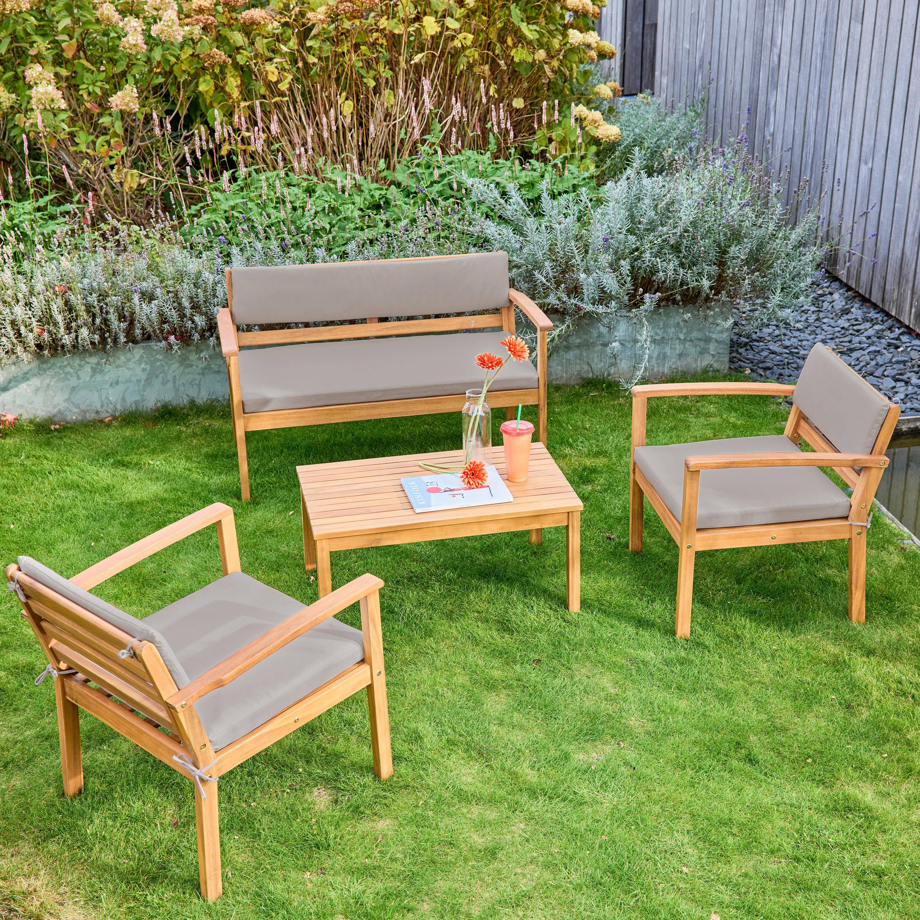Conjunto de jardín de madera de acacia, 4 plazas Marrón - 115x62x70 cm,sweeek,Photo3