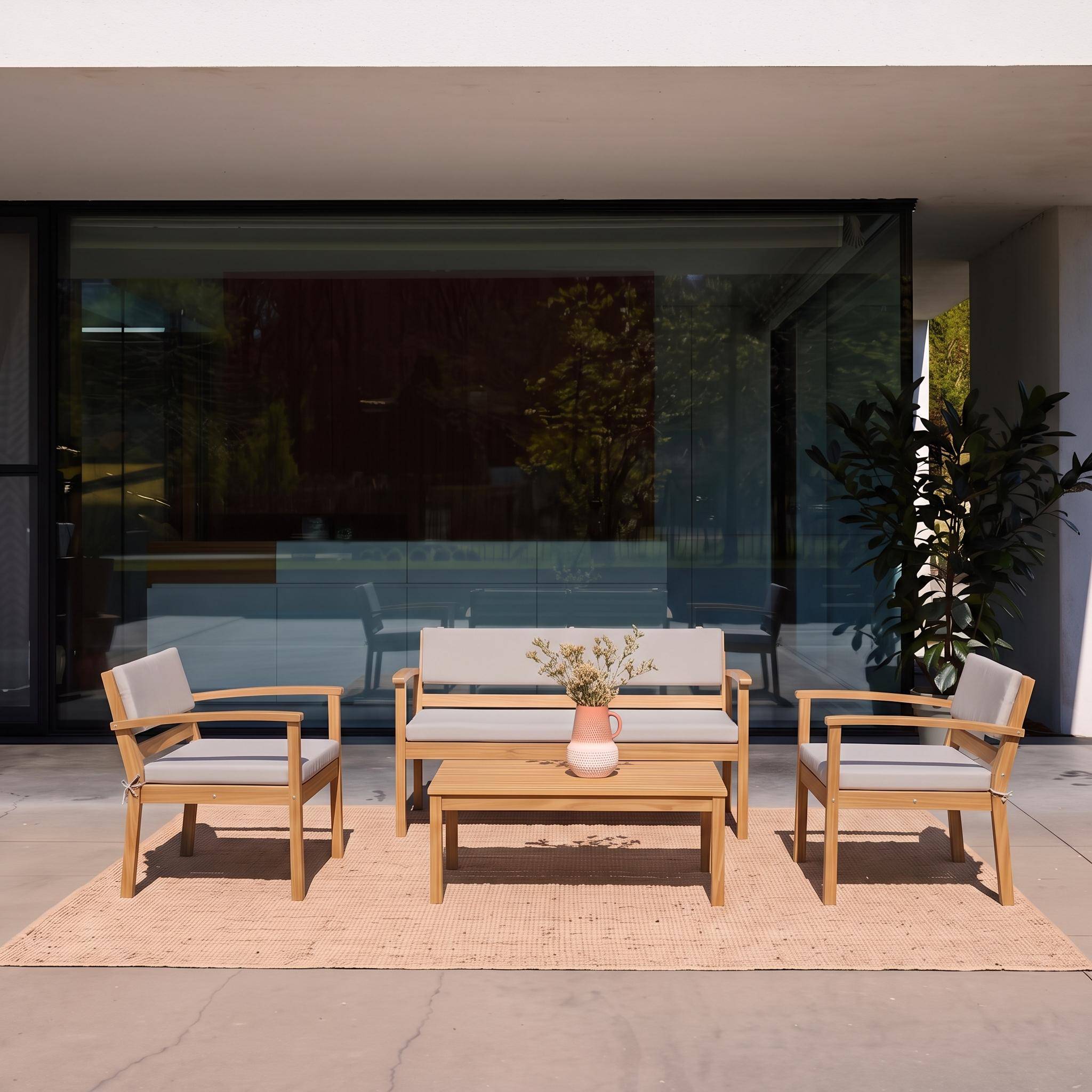 Conjunto de jardín de madera de acacia, 4 plazas Marrón - 115x62x70 cm Photo2
