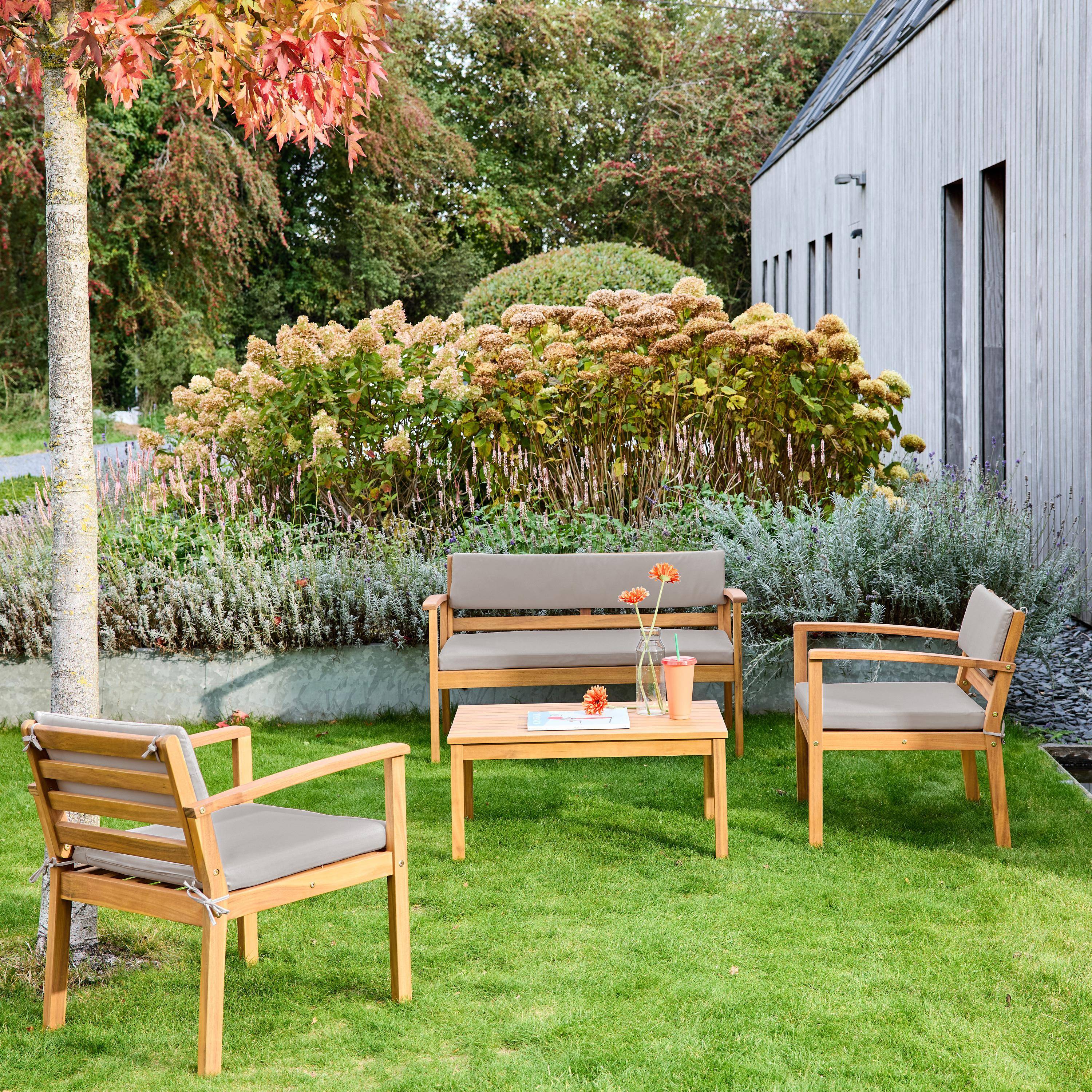 Conjunto de jardín de madera de acacia, 4 plazas Marrón - 115x62x70 cm Photo2