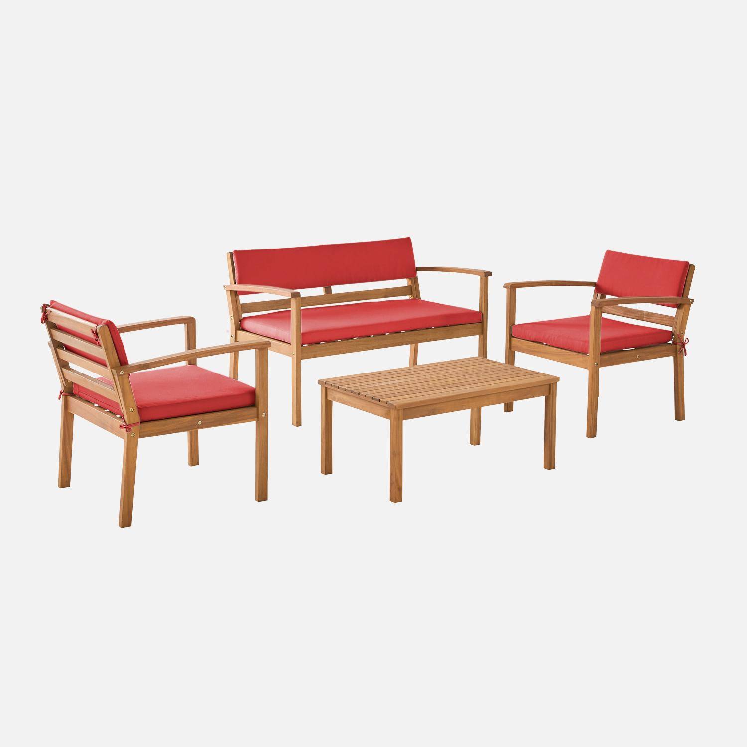 Conjunto de jardín de madera de acacia, 4 plazas Terracotta - 115x62x70 cm,sweeek,Photo4