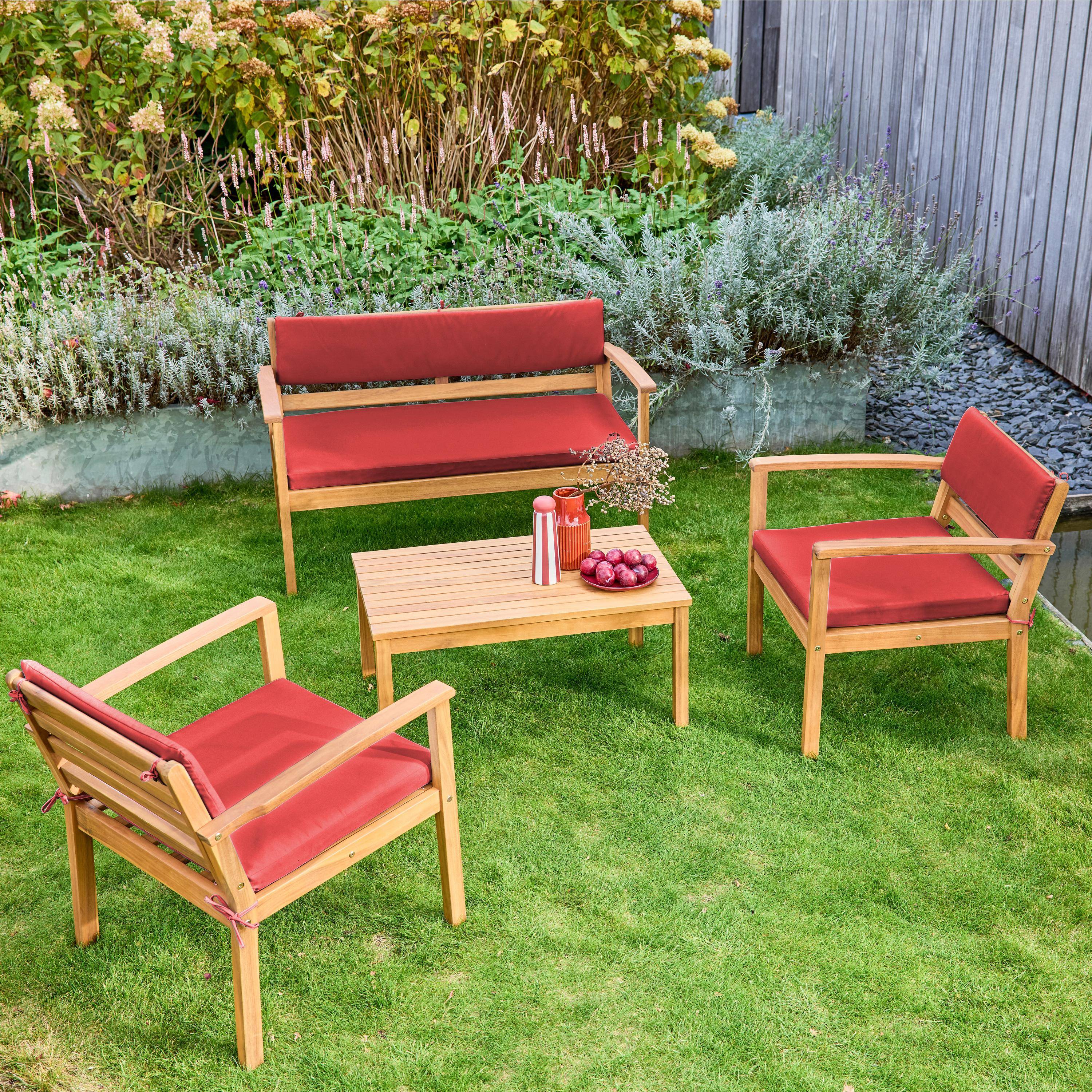 Conjunto de jardín de madera de acacia, 4 plazas Terracotta - 115x62x70 cm Photo3