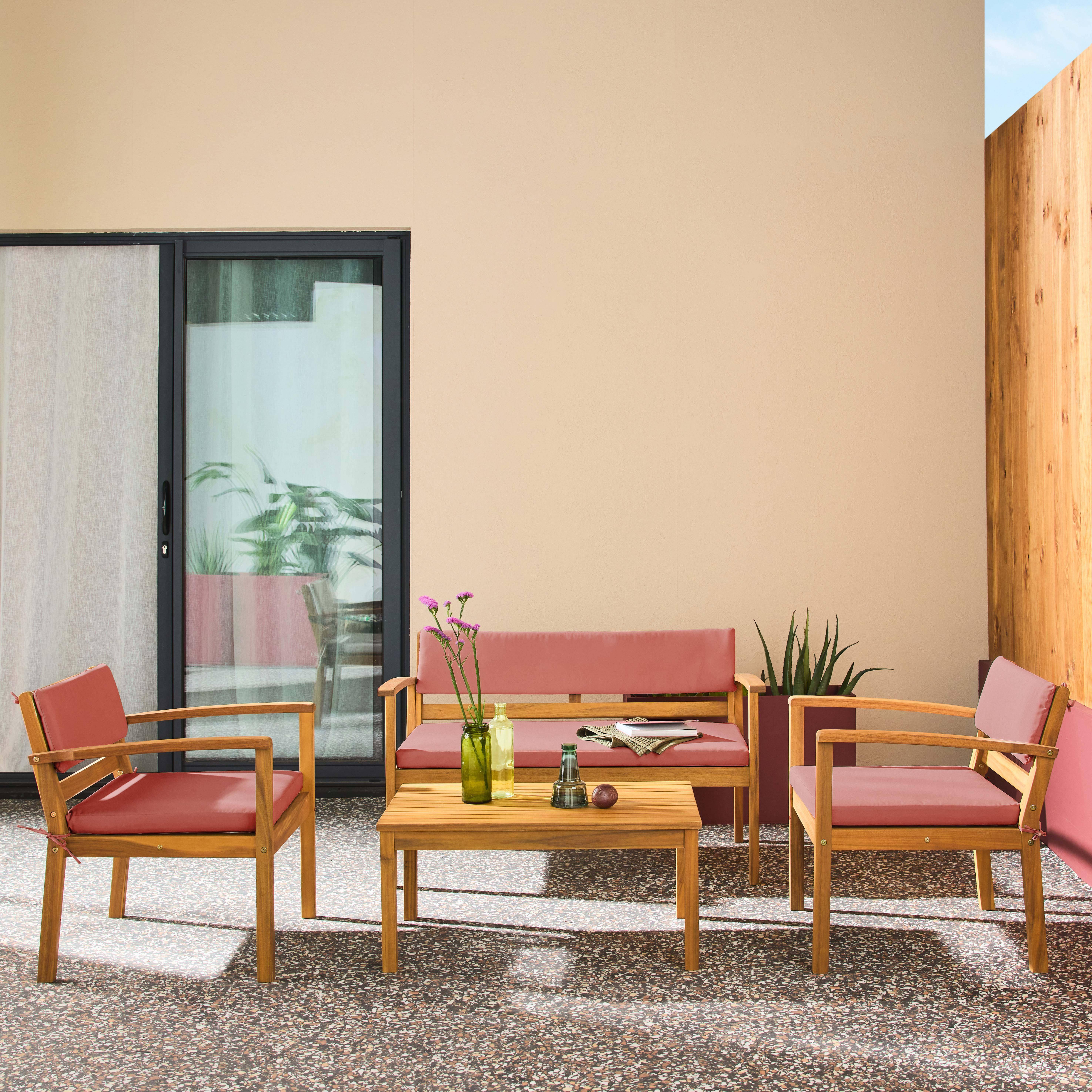 Conjunto de jardín de madera de acacia, 4 plazas Terracota - 115x62x70 cm,sweeek,Photo1