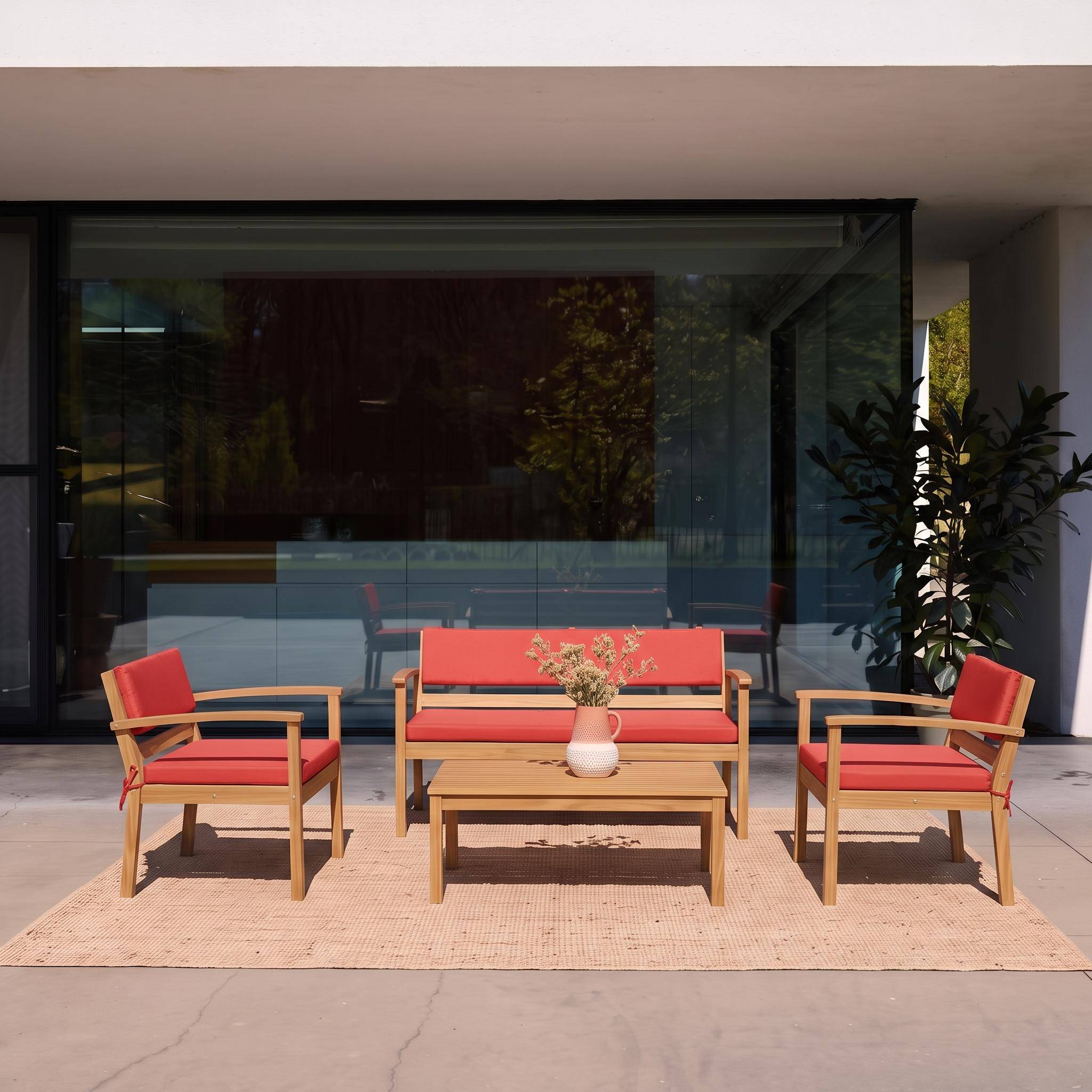 Conjunto de jardín de madera de acacia, 4 plazas Terracota - 115x62x70 cm Photo2