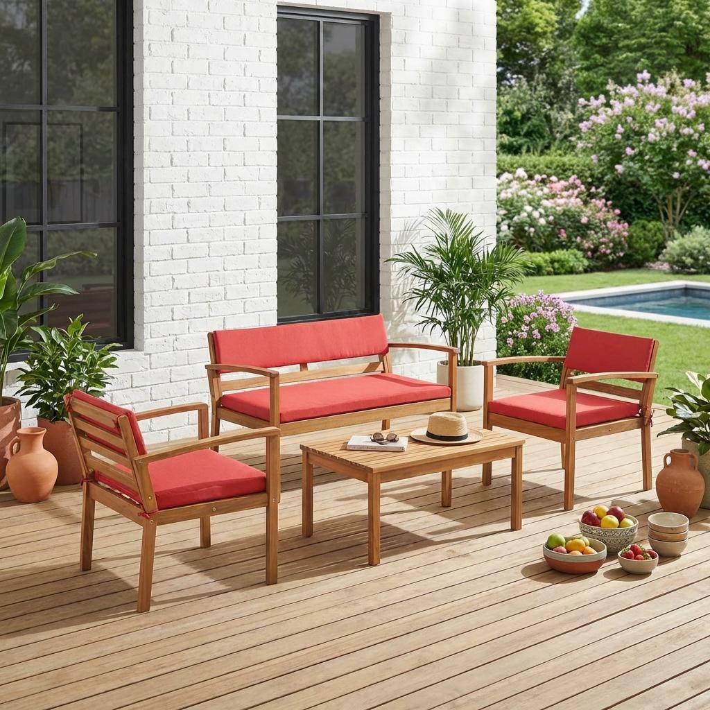 Conjunto de jardín de madera de acacia, 4 plazas Terracotta - 115x62x70 cm,sweeek,Photo1