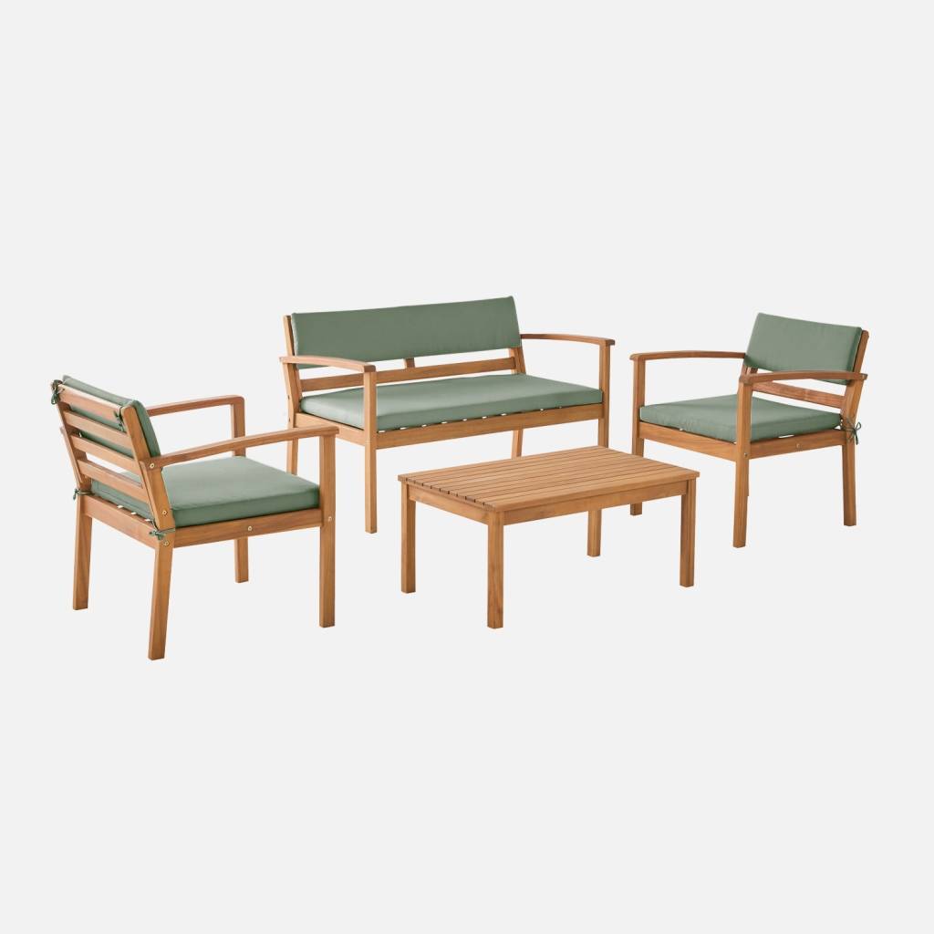 Set da giardino in legno di acacia, 4 posti, Verde kaki