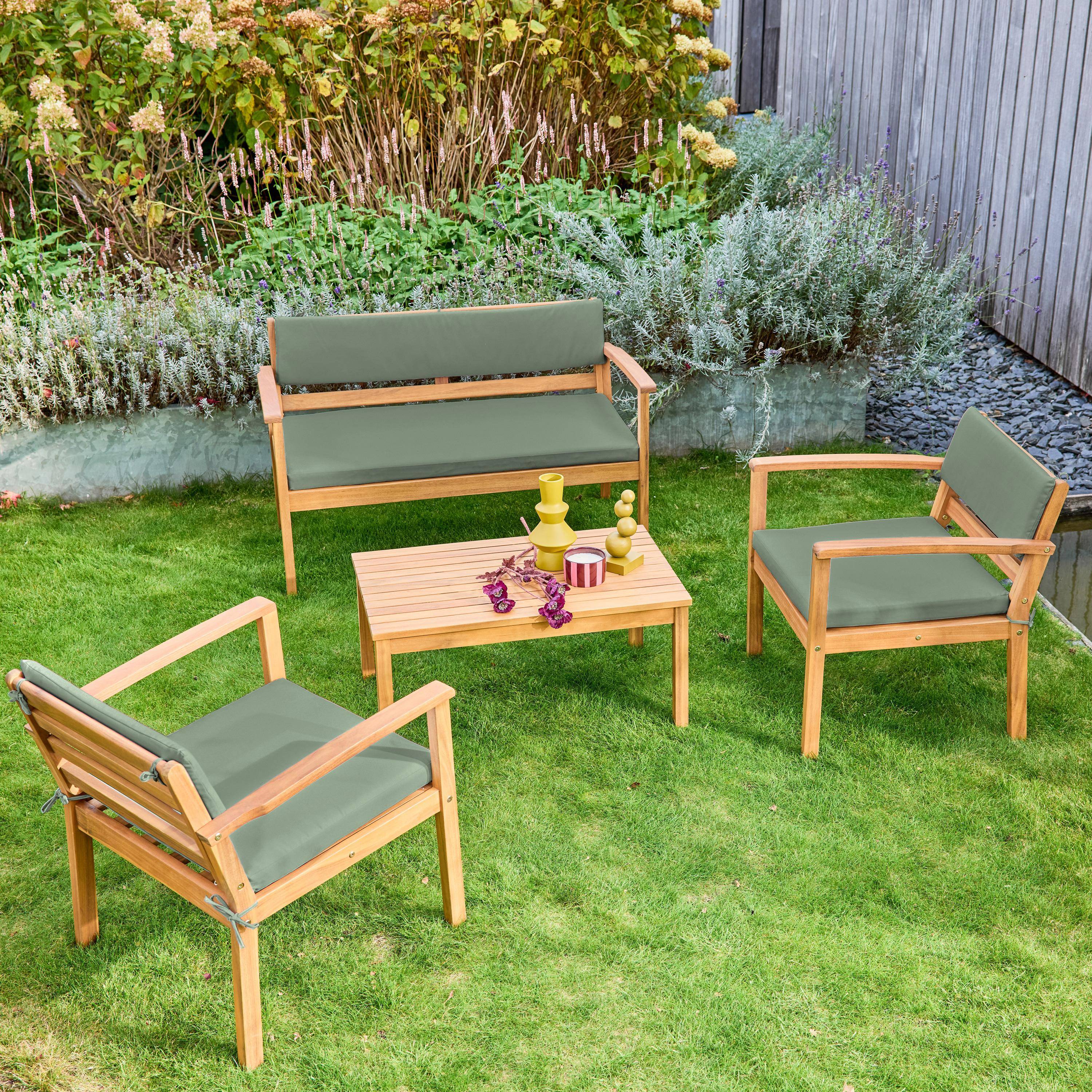 Conjunto de jardín de madera de acacia, 4 plazas Verde kaki - 115x62x70 cm,sweeek,Photo3