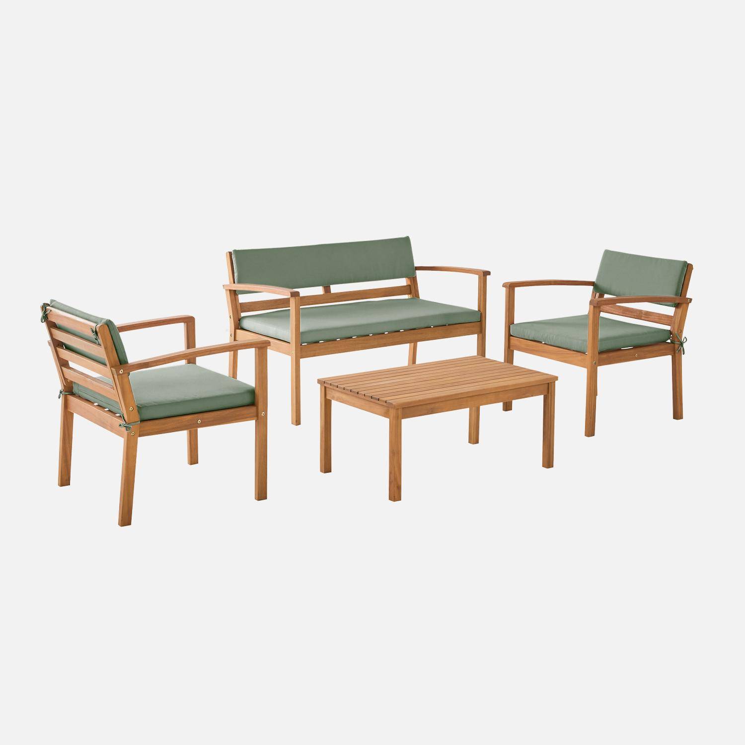 Conjunto de jardín de madera de acacia, 4 plazas Verde kaki - 115x62x70 cm Photo4