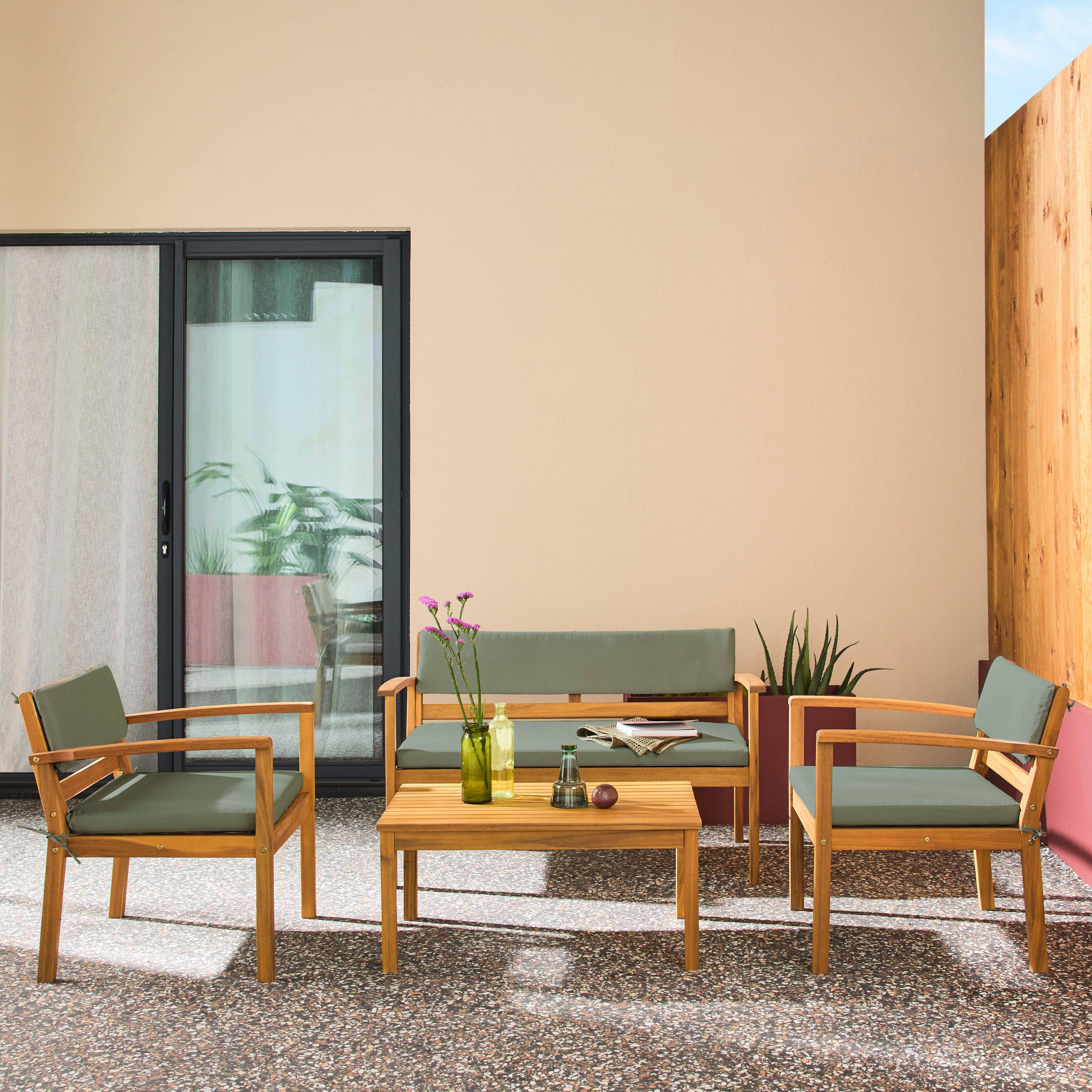 Conjunto de jardín de madera de acacia, 4 plazas Verde kaki - 115x62x70 cm,sweeek,Photo1