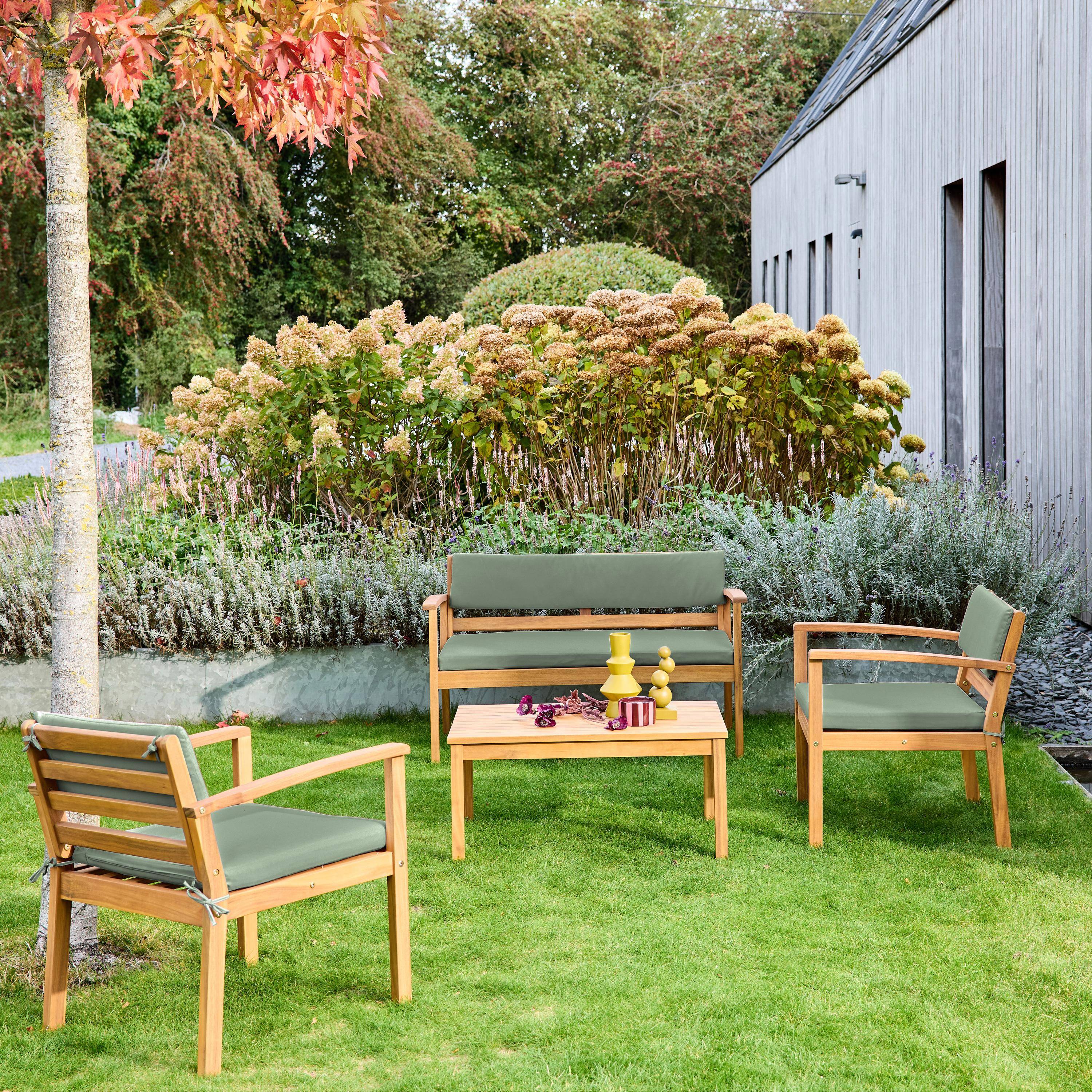 Conjunto de jardín de madera de acacia, 4 plazas Verde kaki - 115x62x70 cm Photo2
