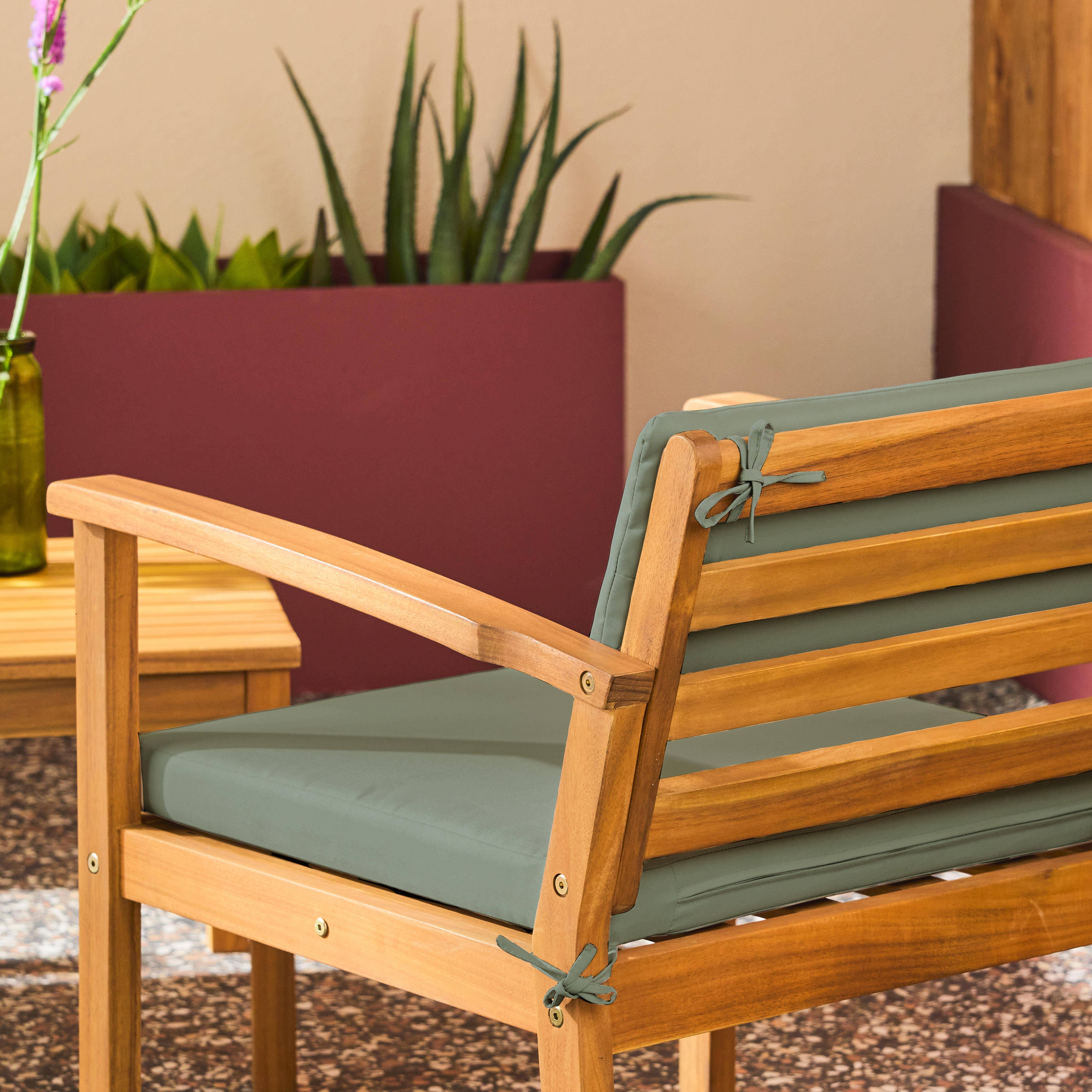 Conjunto de jardín de madera de acacia, 4 plazas Verde kaki - 115x62x70 cm Photo4