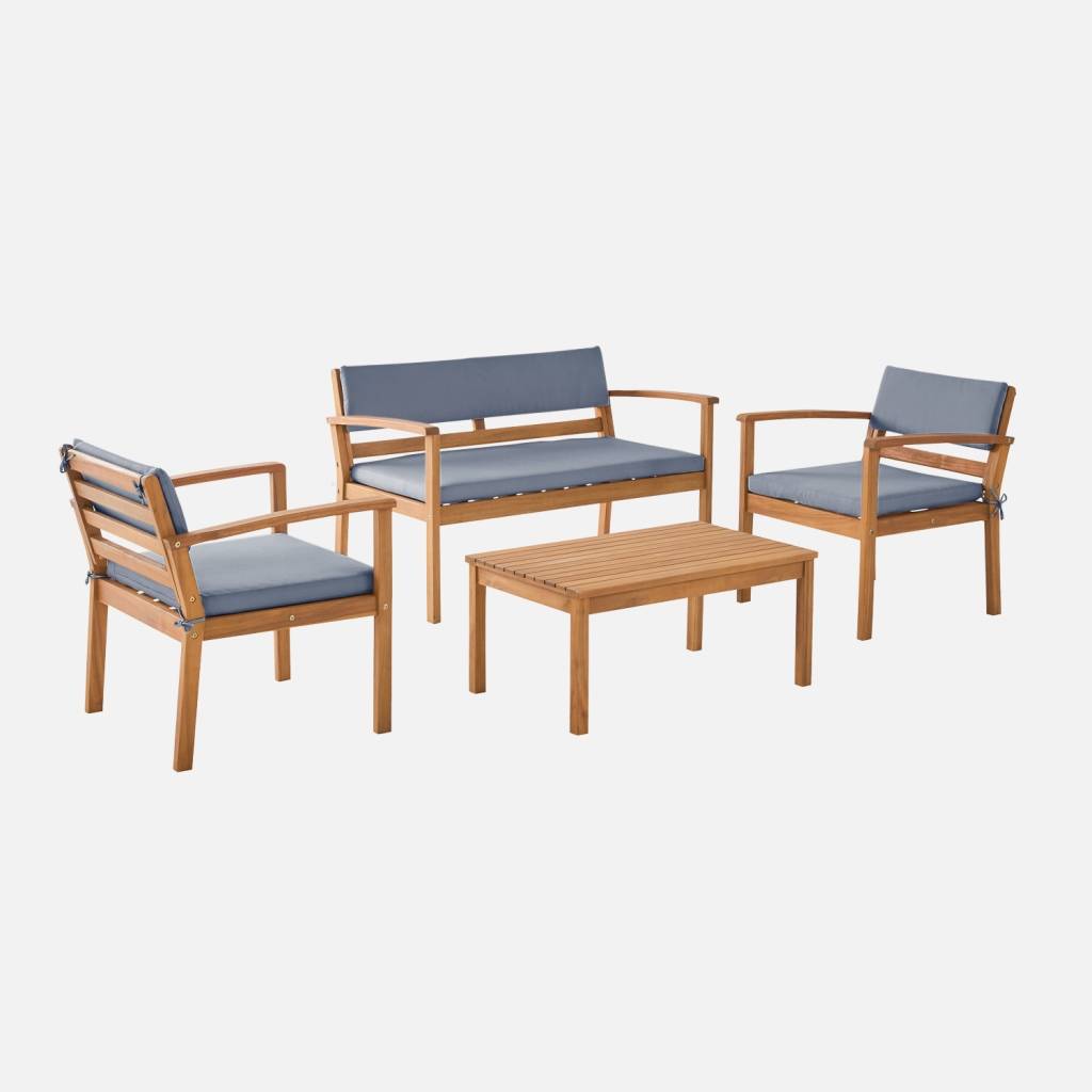 Salon de jardin bois d'acacia 4 places gris