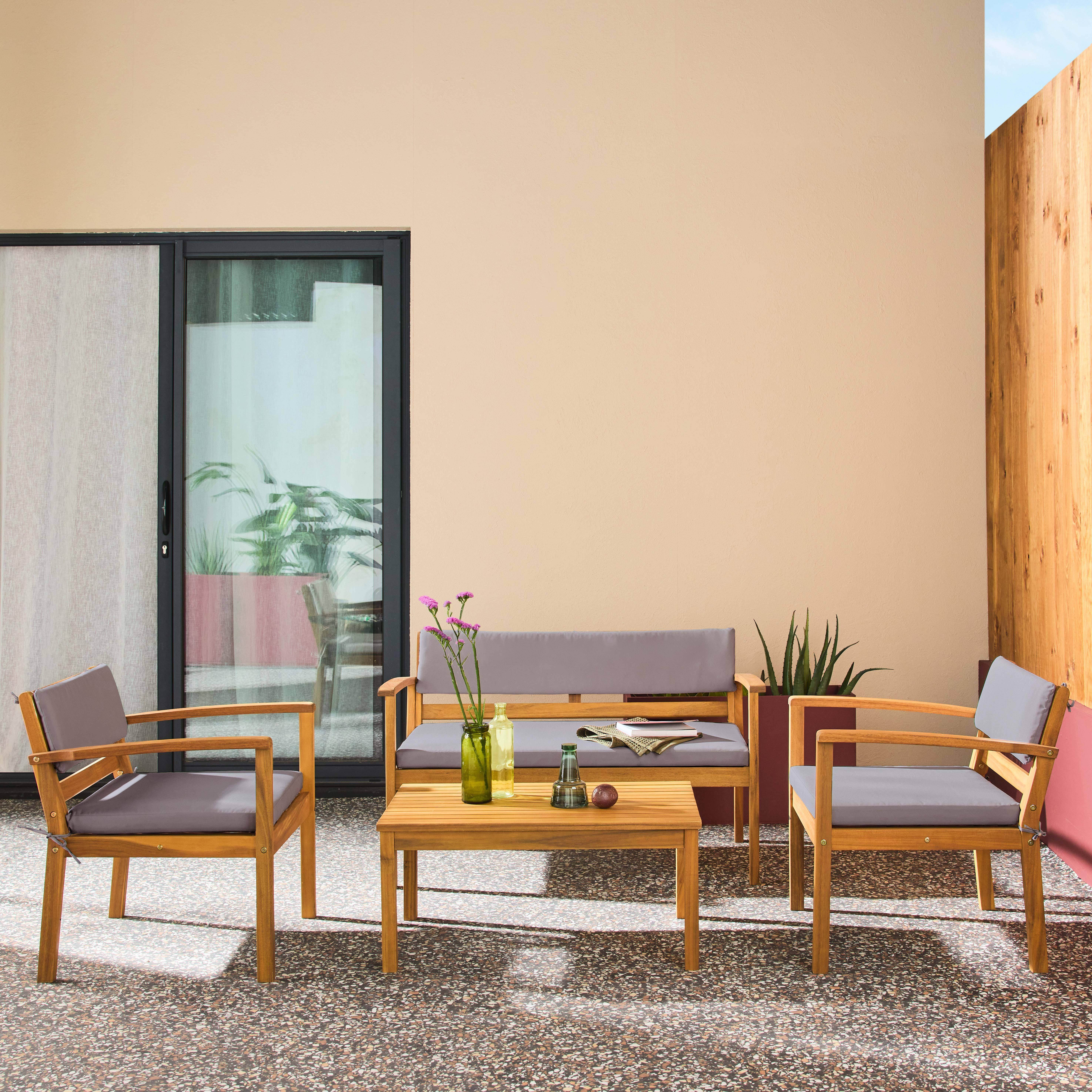 Conjunto de jardín de madera de acacia, 4 plazas Gris - 115x62x70 cm,sweeek,Photo1