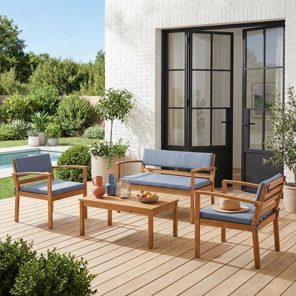 Conjunto de jardín de madera de acacia, 4 plazas Gris - 115x62x70 cm,sweeek,Photo1