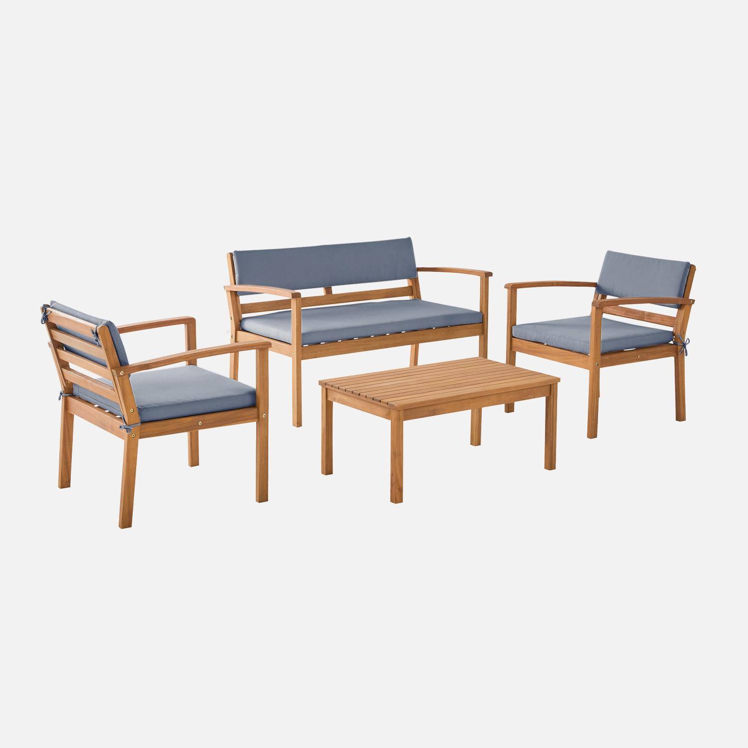 Conjunto de jardín de madera de acacia, 4 plazas Gris - 115x62x70 cm Photo5