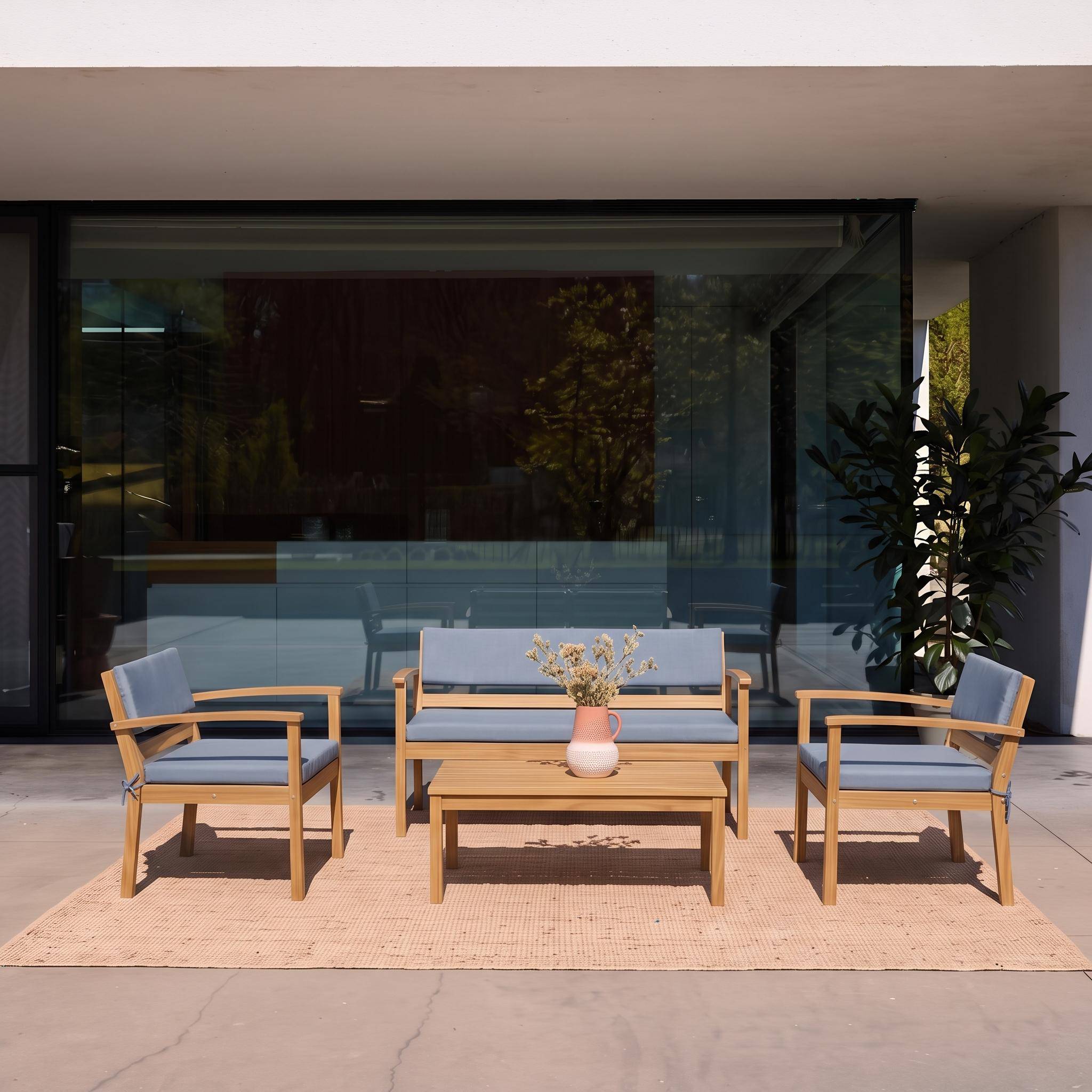 Conjunto de jardín de madera de acacia, 4 plazas Gris - 115x62x70 cm Photo2