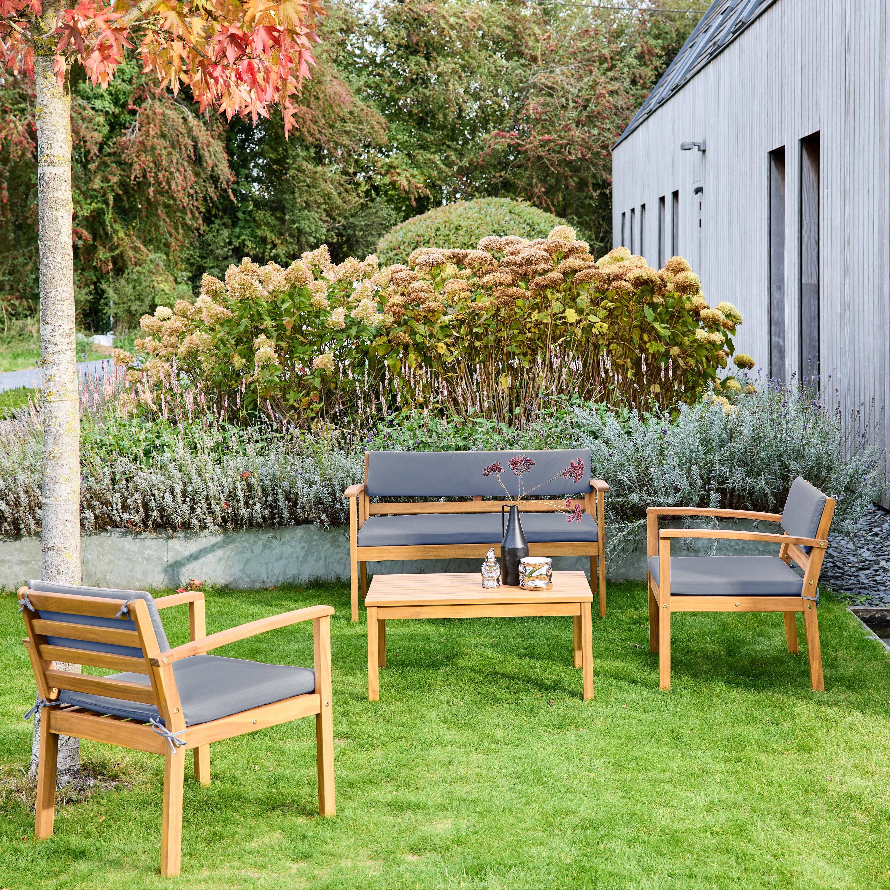 Conjunto de jardín de madera de acacia, 4 plazas Gris - 115x62x70 cm,sweeek,Photo3