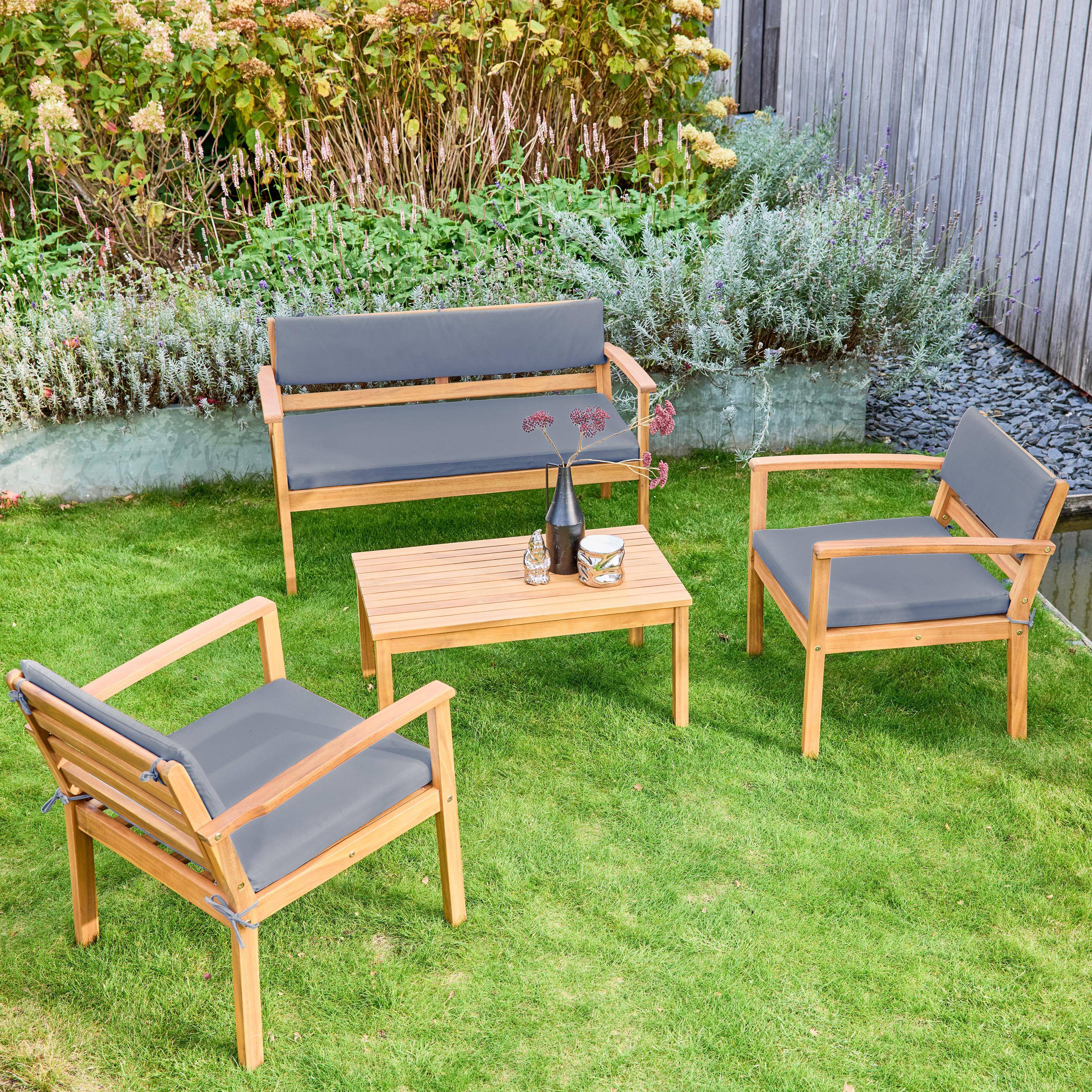 Conjunto de jardín de madera de acacia, 4 plazas Gris - 115x62x70 cm,sweeek,Photo4