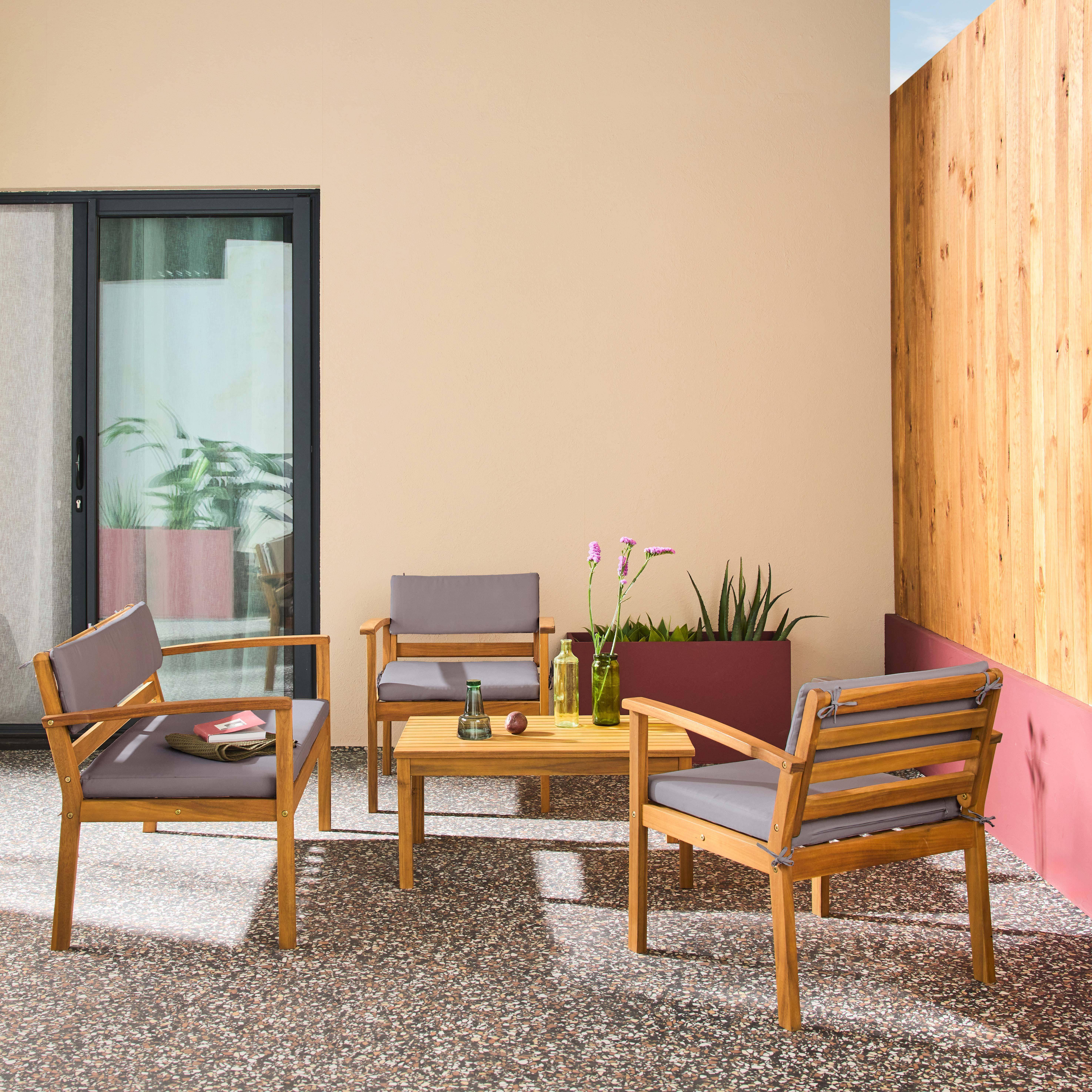 Conjunto de jardín de madera de acacia, 4 plazas Gris - 115x62x70 cm,sweeek,Photo2