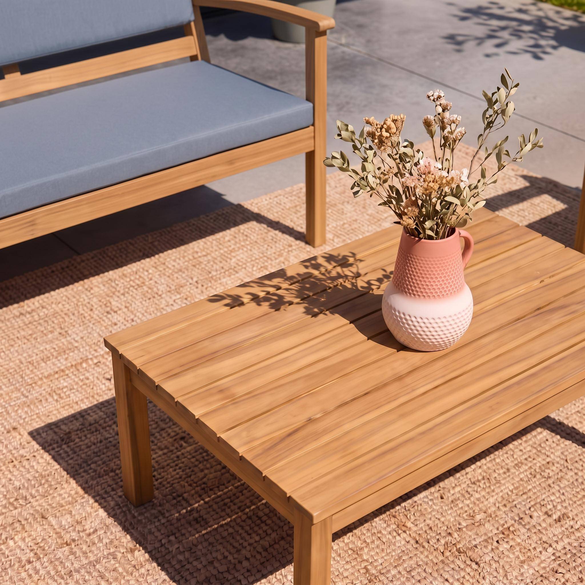 Conjunto de jardín de madera de acacia, 4 plazas Gris - 115x62x70 cm,sweeek,Photo3