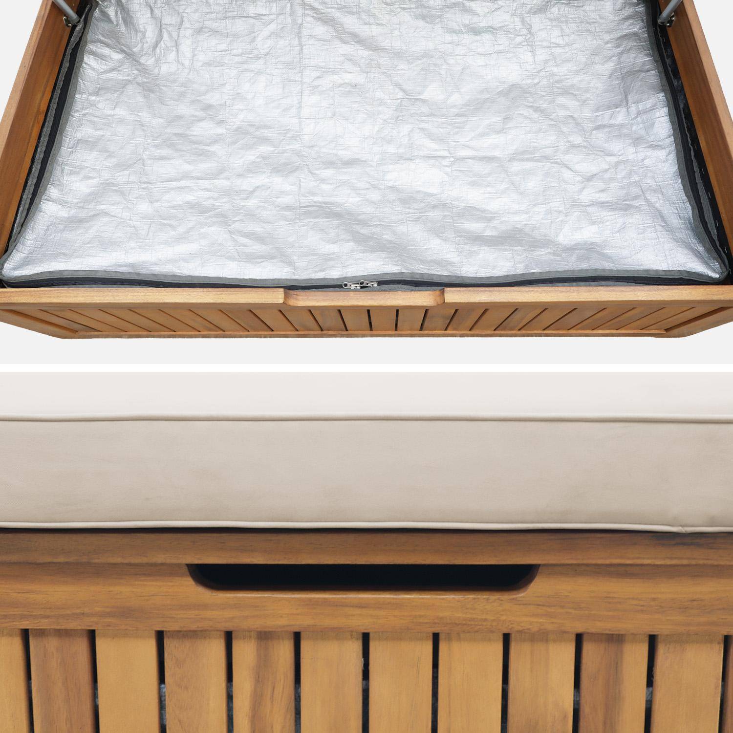 Panca cassapanca da giardino in legno di acacia con cuscino 110L Marrone naturale - 120x62x65 cm Photo4