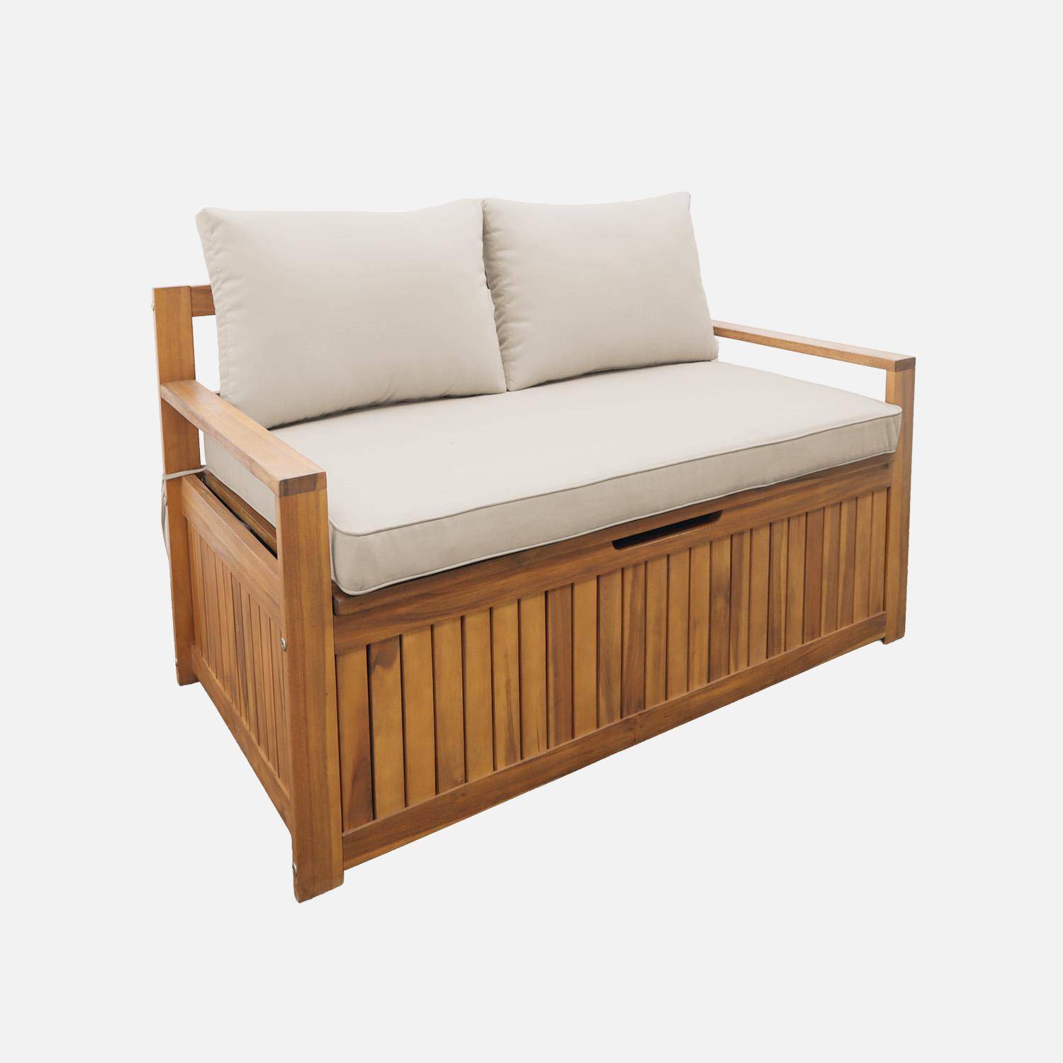 Panca cassapanca da giardino in legno di acacia con cuscino 110L Marrone naturale - 120x62x65 cm Photo1