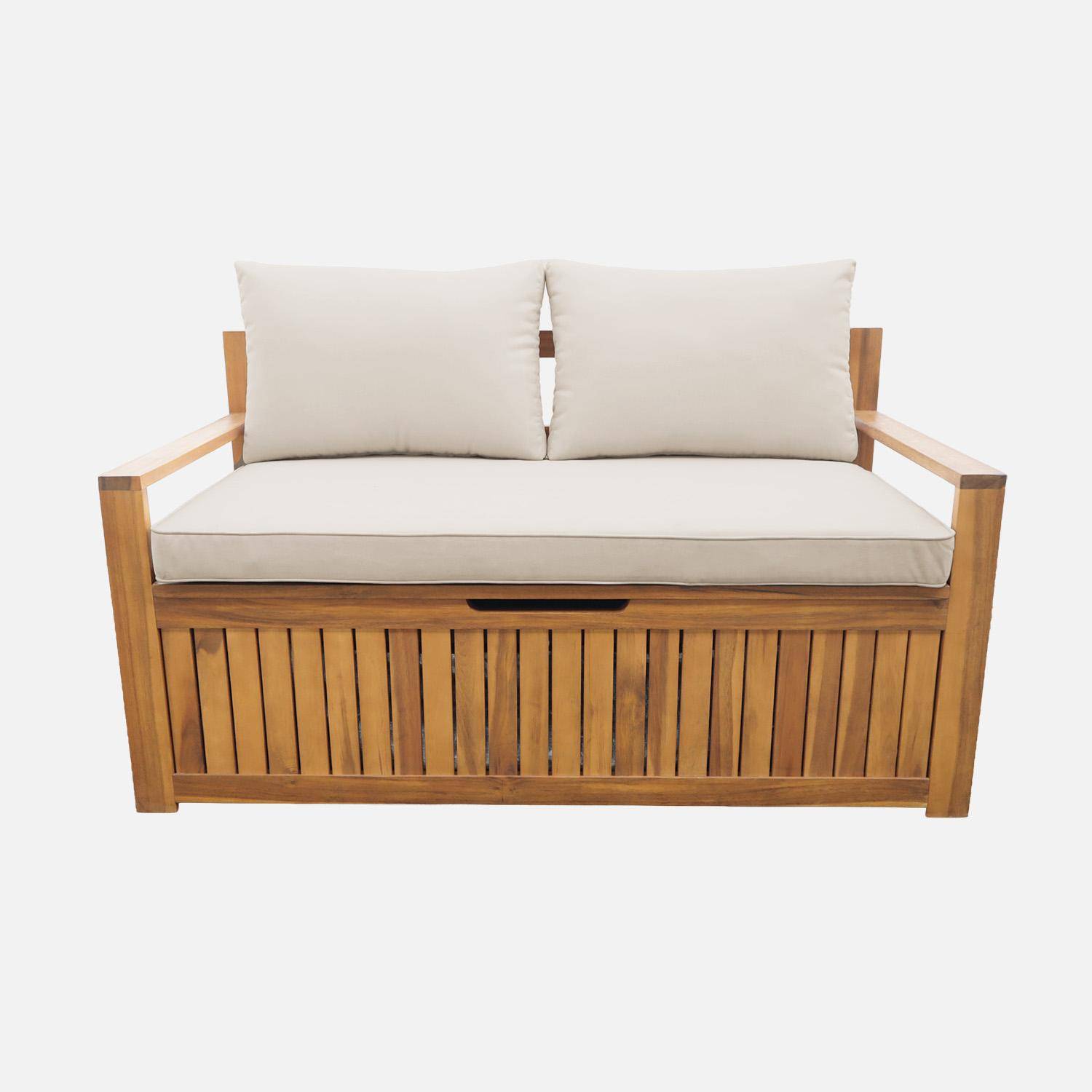 Panca cassapanca da giardino in legno di acacia con cuscino 110L Marrone naturale - 120x62x65 cm,sweeek,Photo2