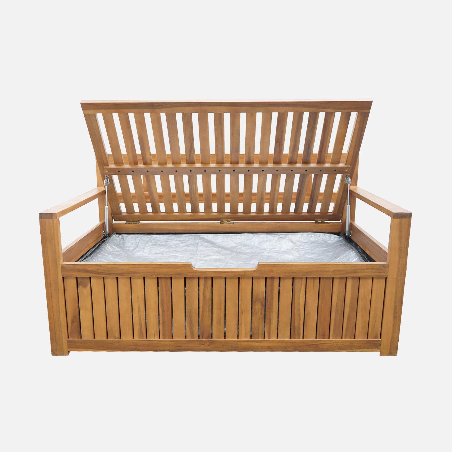 Panca cassapanca da giardino in legno di acacia con cuscino 110L Marrone naturale - 120x62x65 cm,sweeek,Photo3