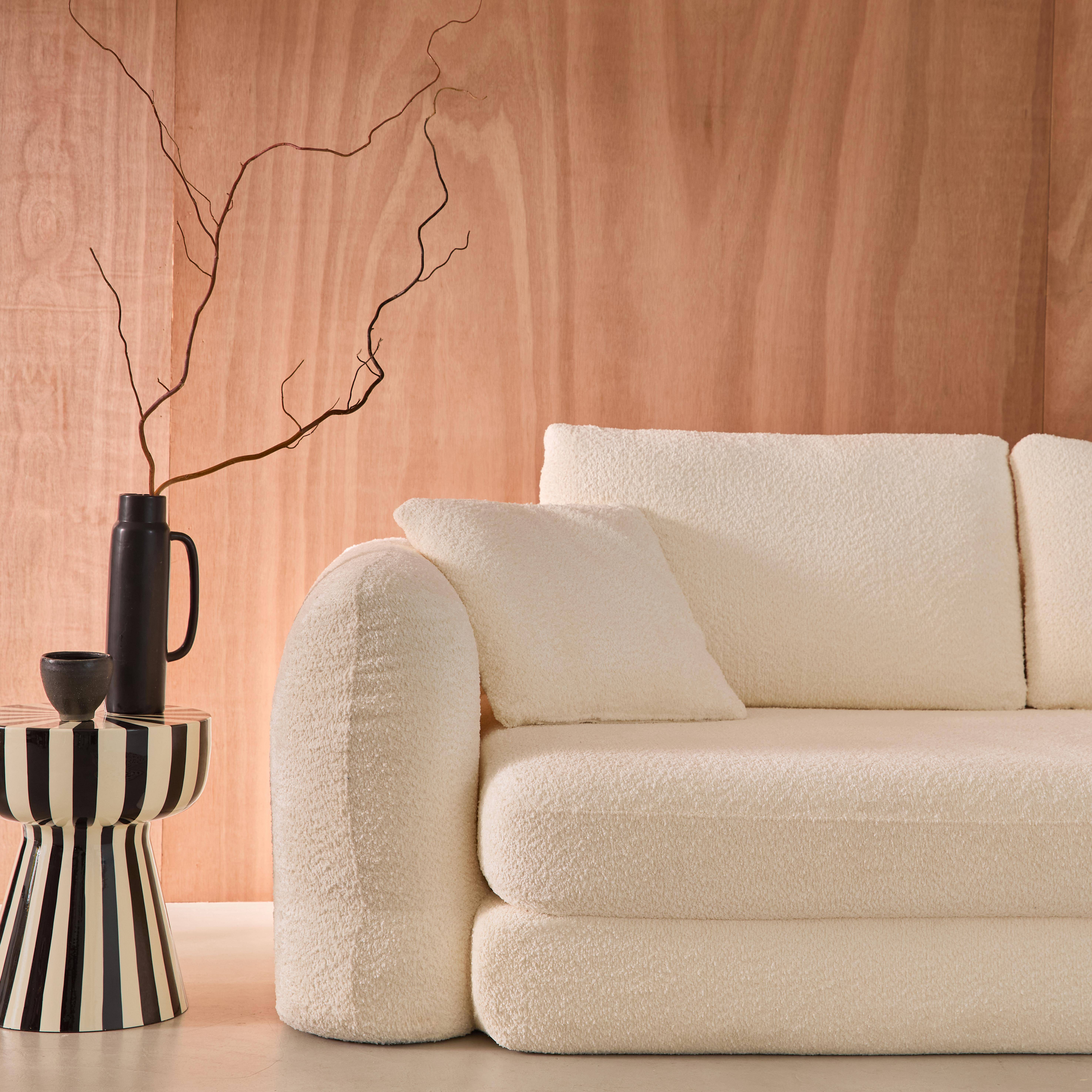 3-zits slaapzetel met gestructureerde bouclé gebroken wit 243x112x66 cm - Sweeetch Photo2