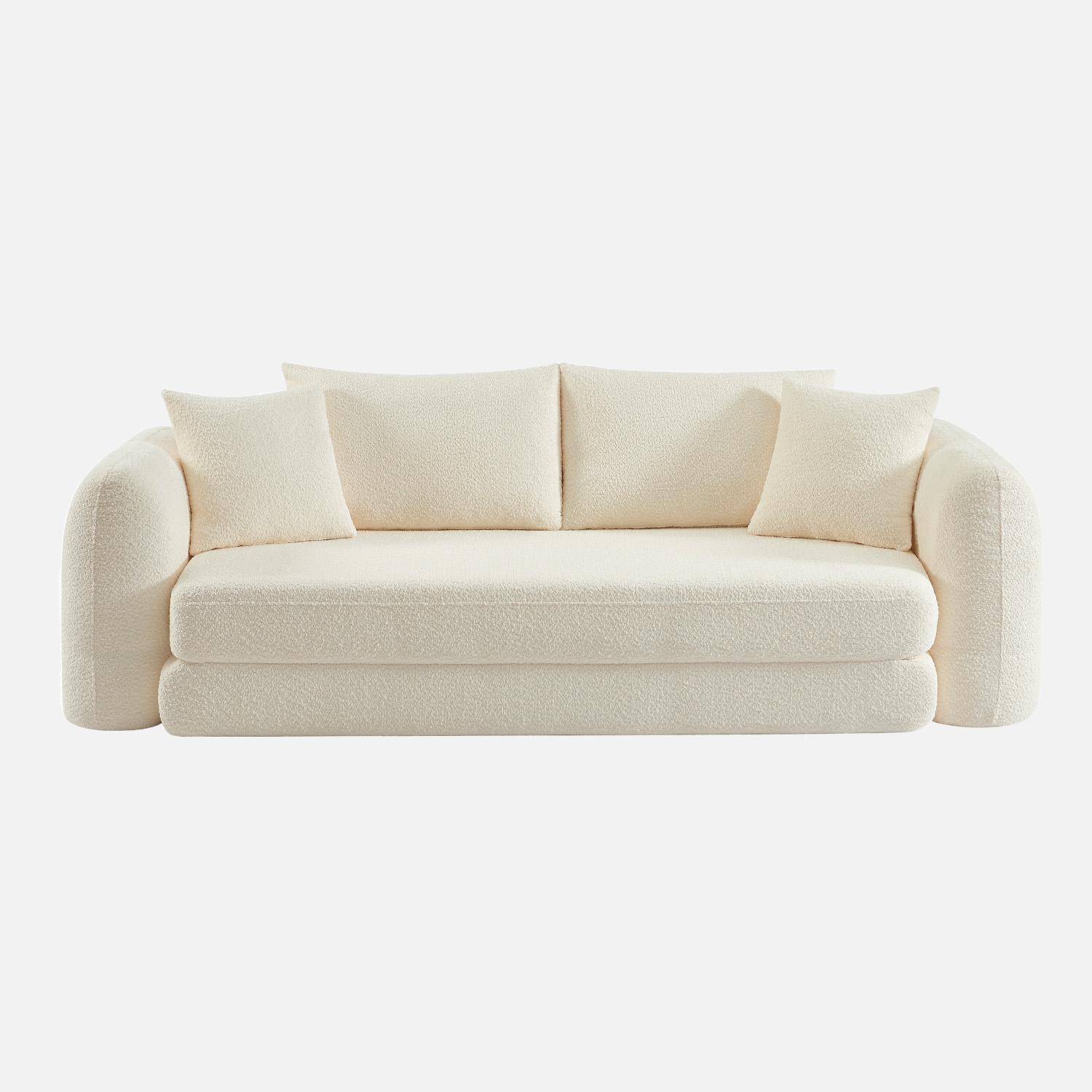 3-Sitzer-Schlafsofa mit strukturiertem Bouclé-Bezug, antikweiß,  L 243 x T 112 x H 66 cm - Sweeetch Photo2 3-Sitzer-Schlafsofa mit strukturiertem Bouclé-Bezug, antikweiß,  L 243 x T 112 x H 66 cm - Sweeetch Photo2