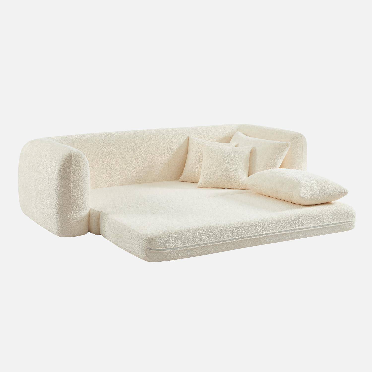 3-Sitzer-Schlafsofa mit strukturiertem Bouclé-Bezug, antikweiß,  L 243 x T 112 x H 66 cm - Sweeetch Photo4 3-Sitzer-Schlafsofa mit strukturiertem Bouclé-Bezug, antikweiß,  L 243 x T 112 x H 66 cm - Sweeetch Photo4