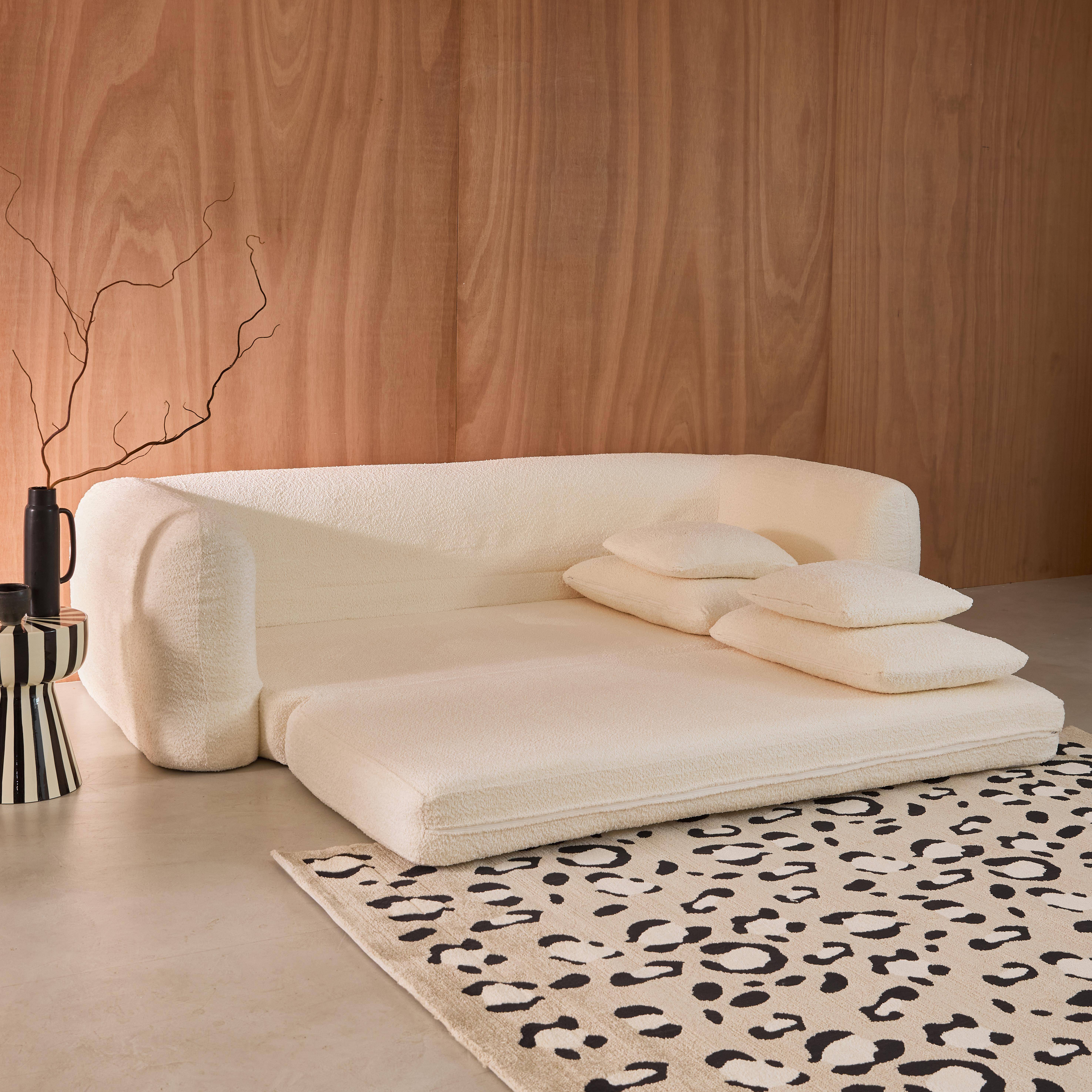 3-zits slaapzetel met gestructureerde bouclé gebroken wit 243x112x66 cm - Sweeetch Photo3