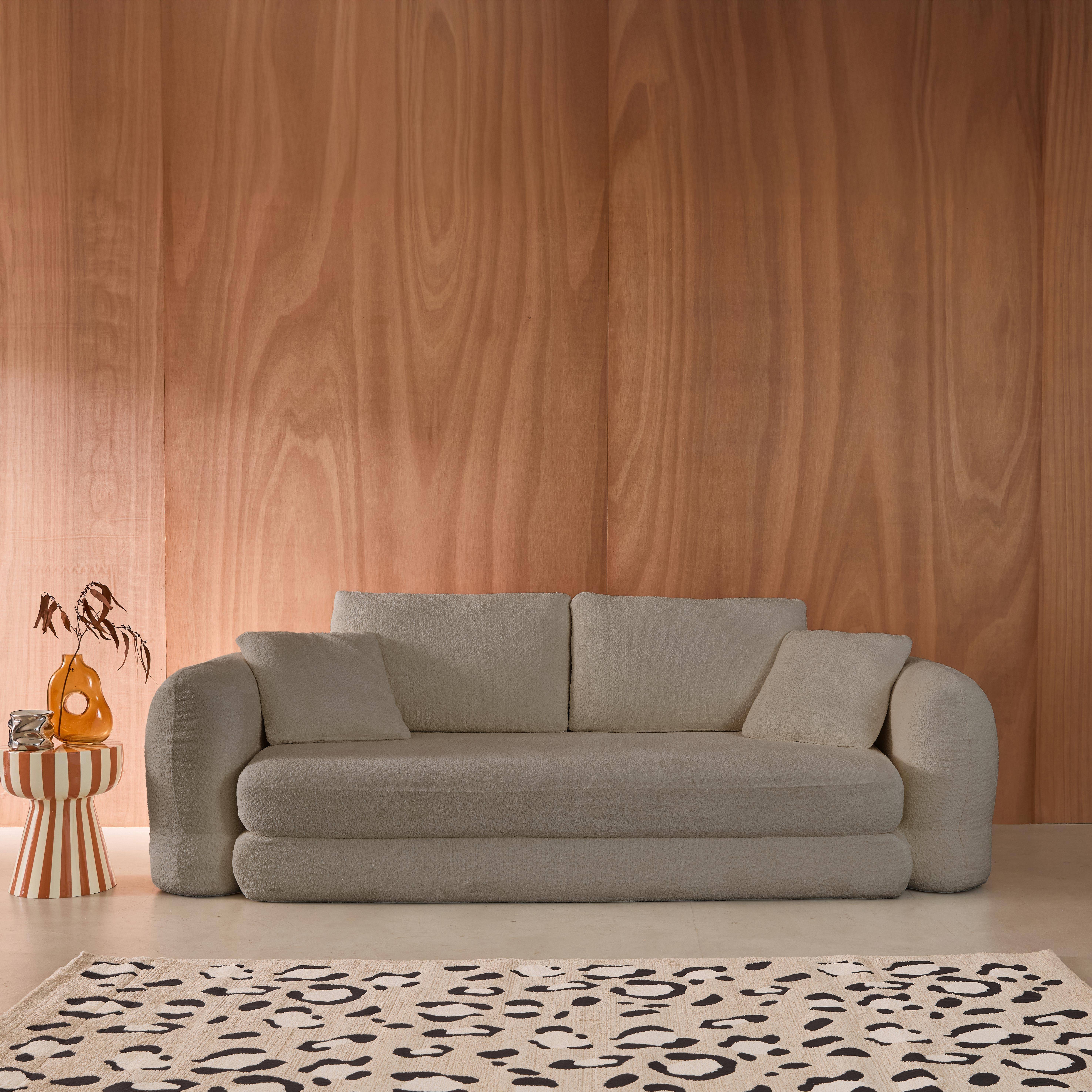 3-Sitzer-Schlafsofa mit strukturiertem Bouclé-Bezug, taupe,  L 243 x T 112 x H 66 cm - Sweeetch,sweeek,Photo1