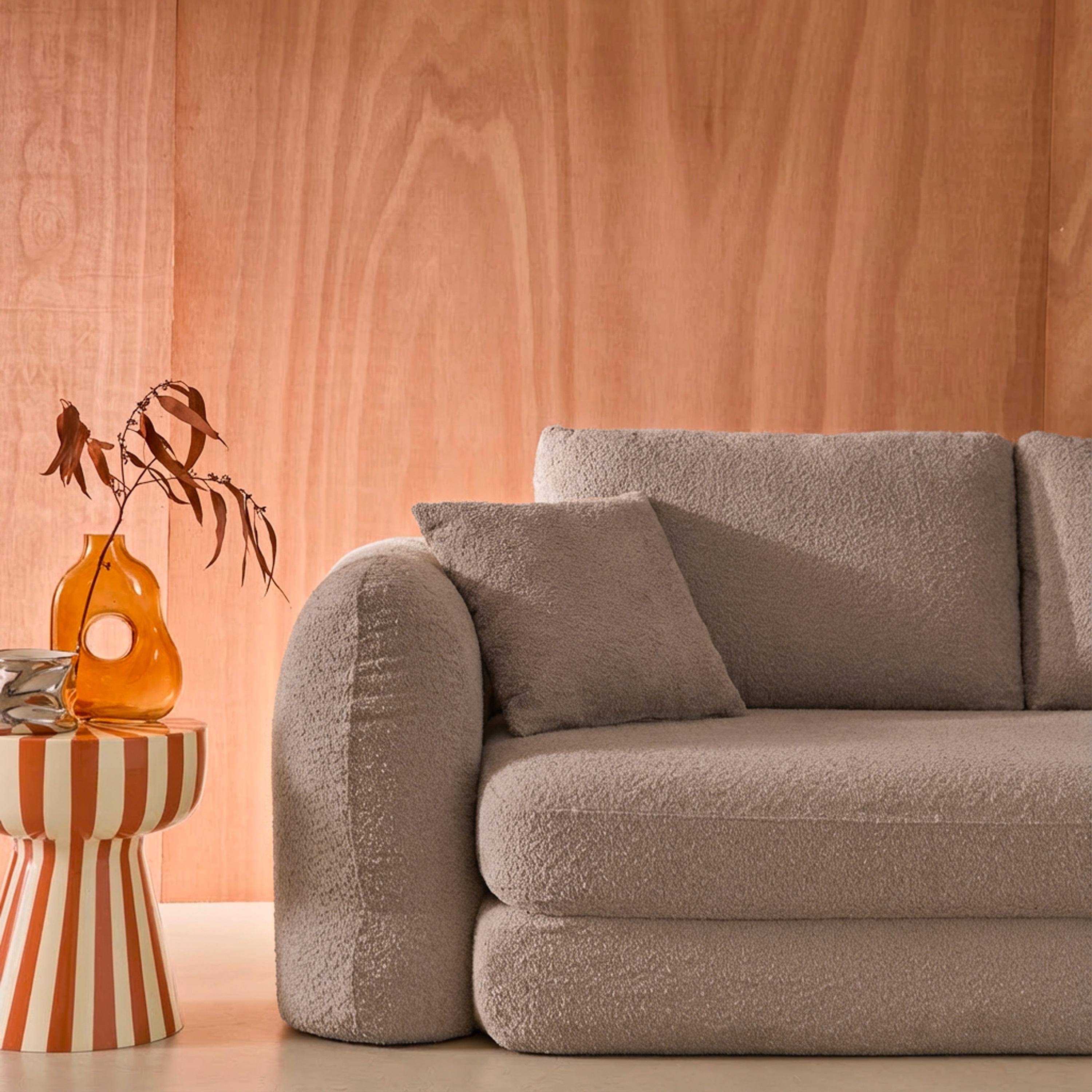 3-zits slaapbank met gestructureerde bouclé taupe 243x112x66 cm - Sweeetch,sweeek,Photo2