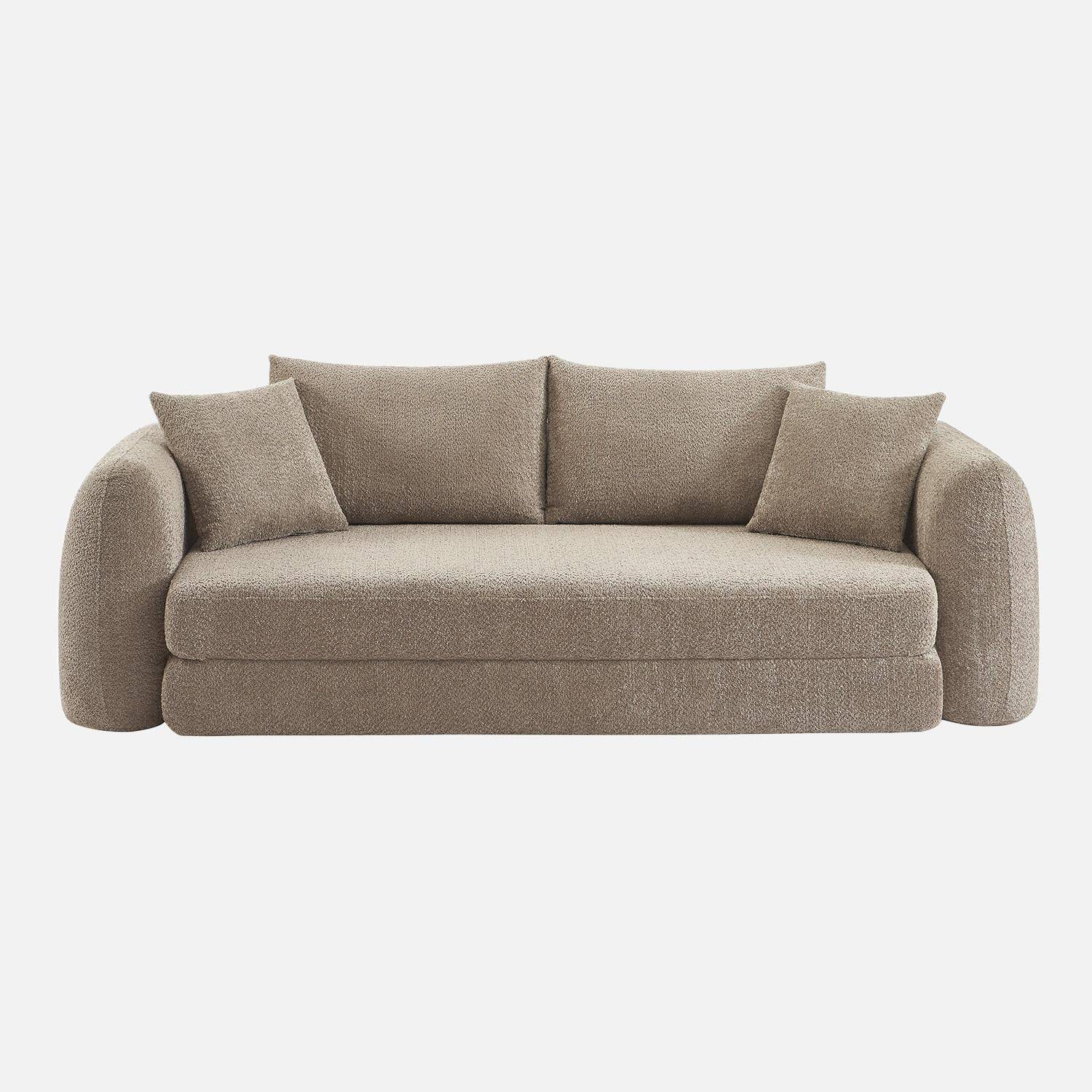 3-Sitzer-Schlafsofa mit strukturiertem Bouclé-Bezug, taupe,  L 243 x T 112 x H 66 cm - Sweeetch Photo2 3-Sitzer-Schlafsofa mit strukturiertem Bouclé-Bezug, taupe,  L 243 x T 112 x H 66 cm - Sweeetch Photo2