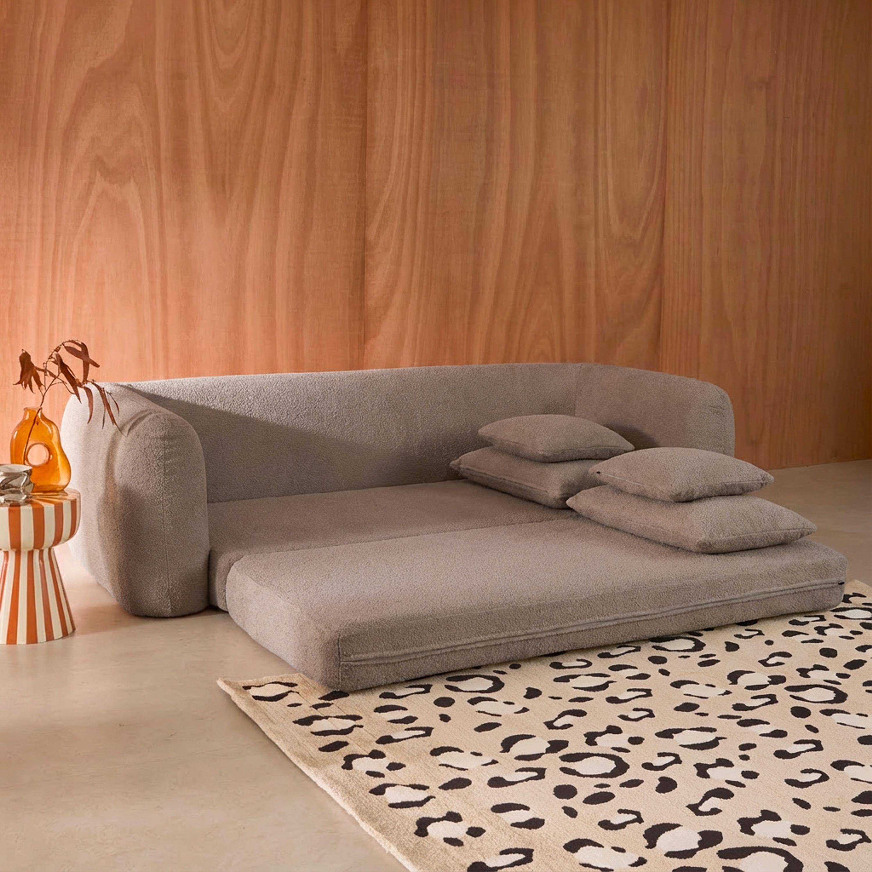 3-zits slaapbank met gestructureerde bouclé taupe 243x112x66 cm - Sweeetch Photo3