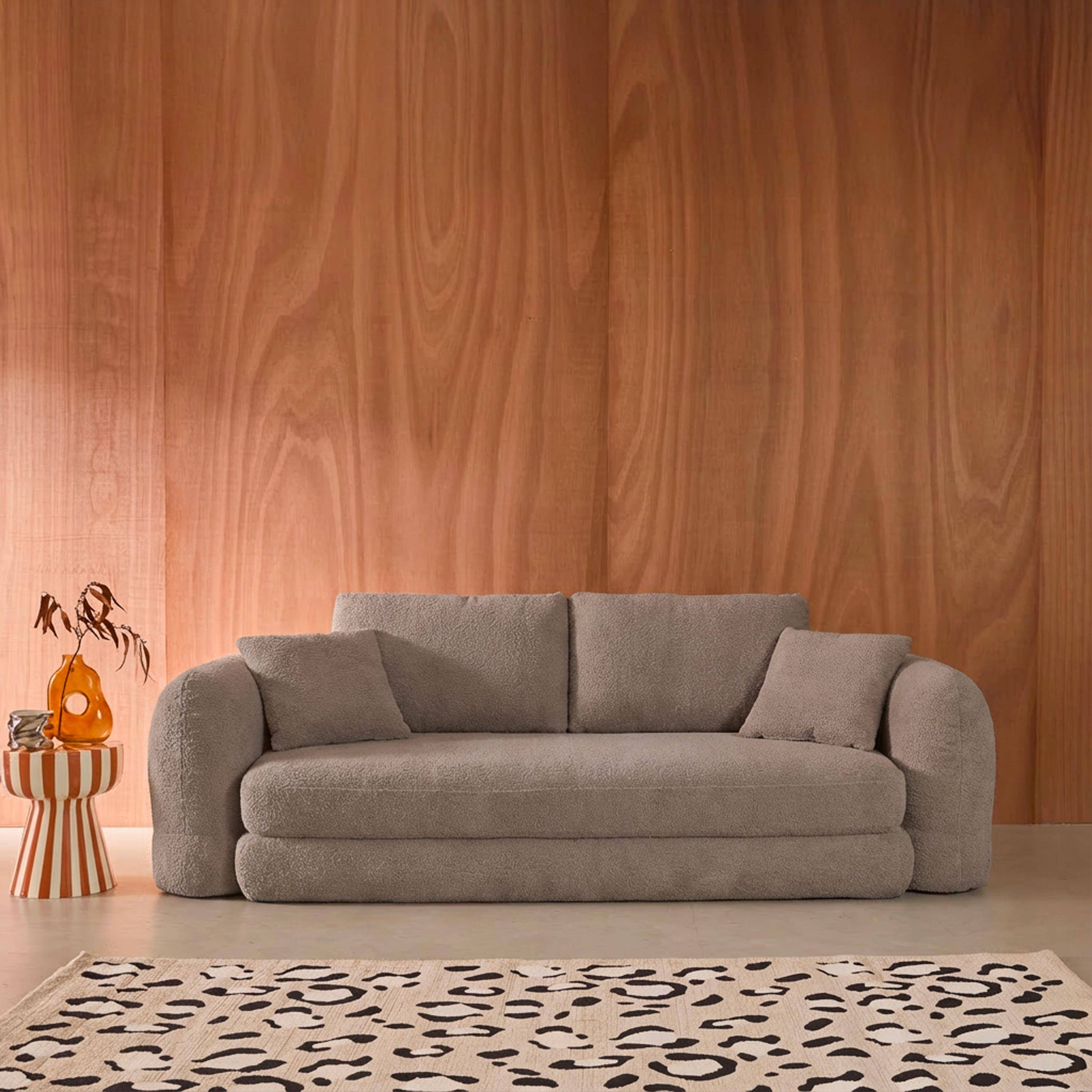 3-zits slaapbank met gestructureerde bouclé taupe 243x112x66 cm - Sweeetch,sweeek,Photo1