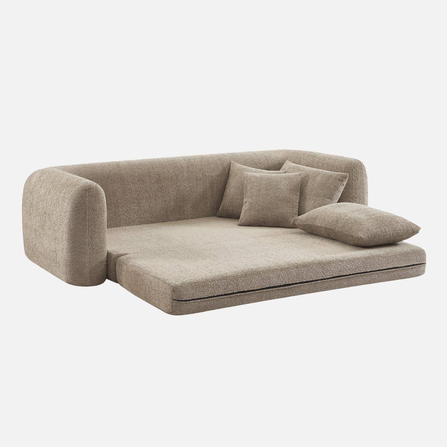 3-Sitzer-Schlafsofa mit strukturiertem Bouclé-Bezug, taupe,  L 243 x T 112 x H 66 cm - Sweeetch Photo4 3-Sitzer-Schlafsofa mit strukturiertem Bouclé-Bezug, taupe,  L 243 x T 112 x H 66 cm - Sweeetch Photo4