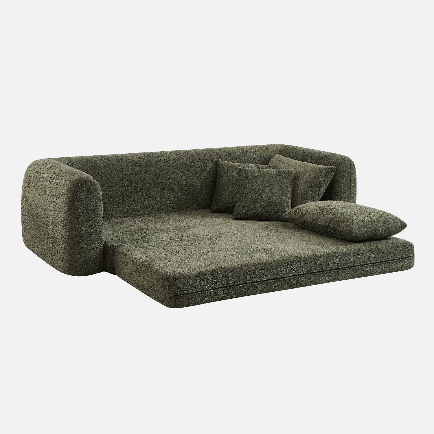 3-Sitzer-Schlafsofa mit strukturiertem Bouclé-Bezug, khaki,  L 243 x T 112 x H 66 cm - Sweeetch,sweeek,Photo4
