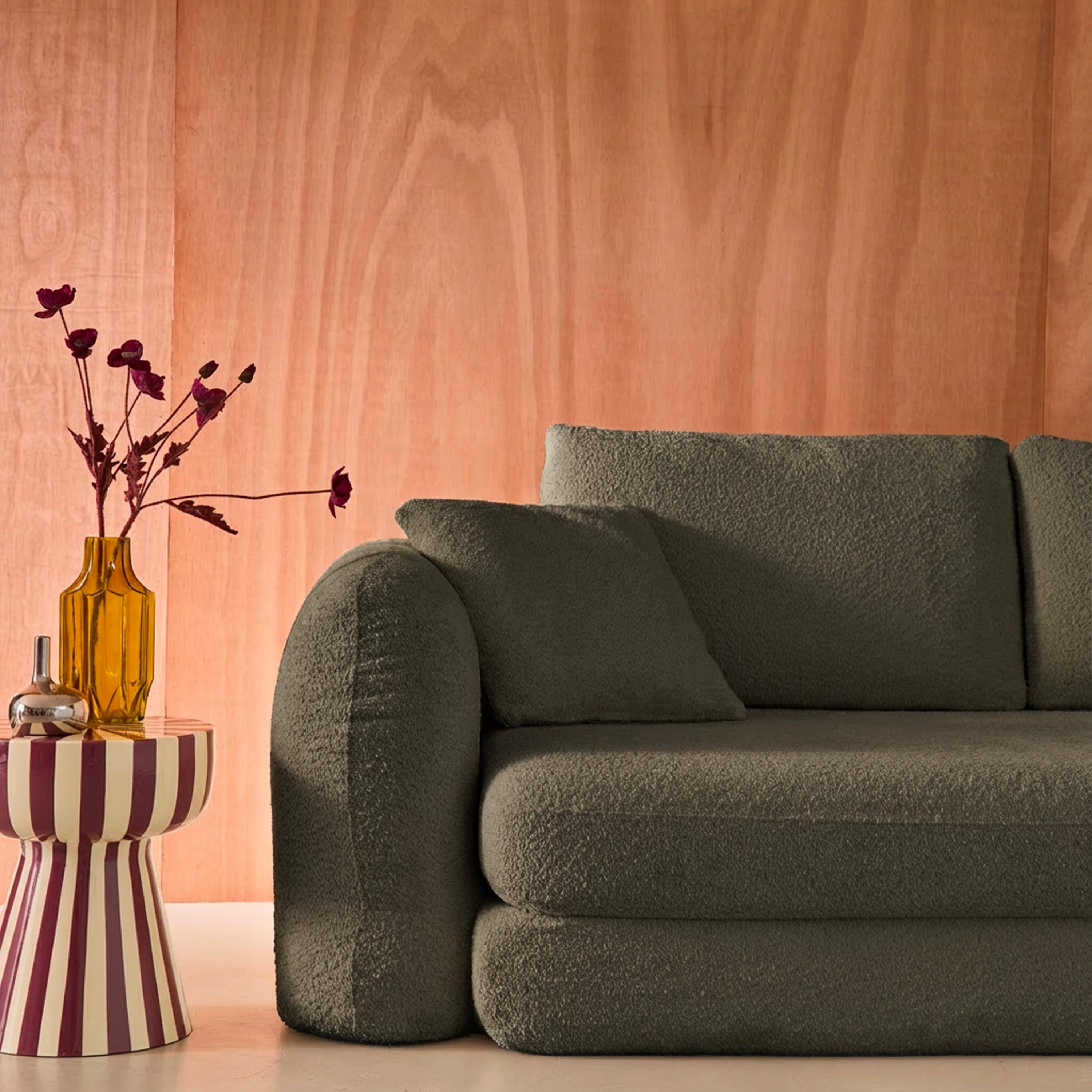 3-zits slaapbank met gestructureerde bouclé kaki 243x112x66 cm - Sweeetch,sweeek,Photo2